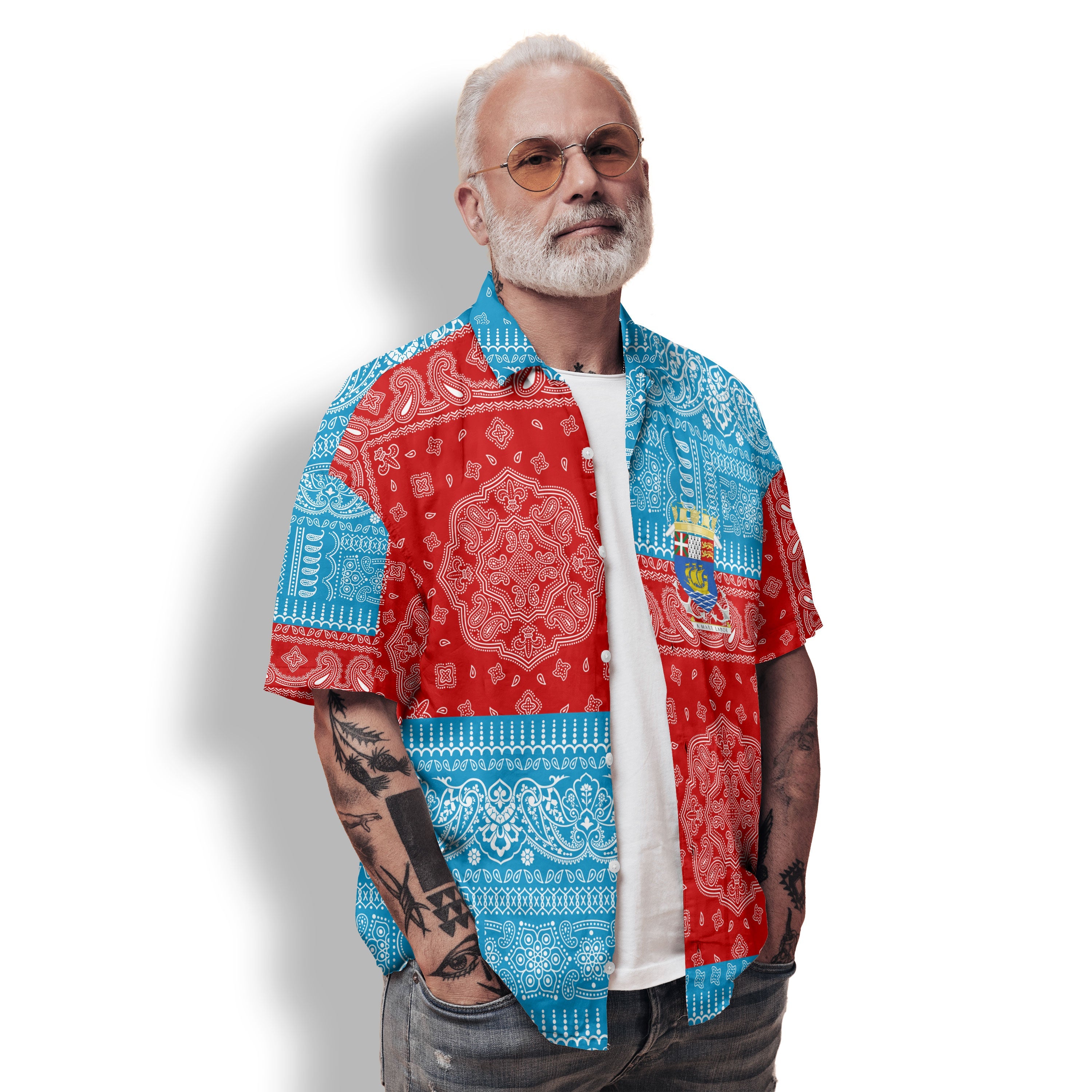 Saint Pierre And Miquelon Hawaiian Shirt Flag And Paisley Basic Style 2