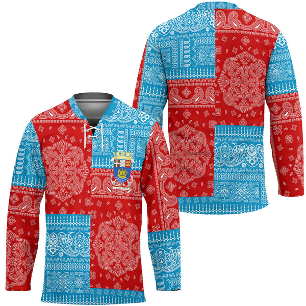 Saint Pierre And Miquelon Hockey Jersey Flag And Paisley Basic Style 1