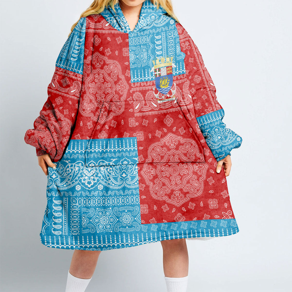 Saint Pierre And Miquelon Hoodie Blanket Flag And Paisley Basic Style 2