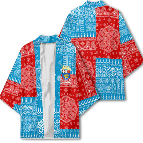 Saint Pierre And Miquelon Kimono Flag And Paisley Basic Style 1