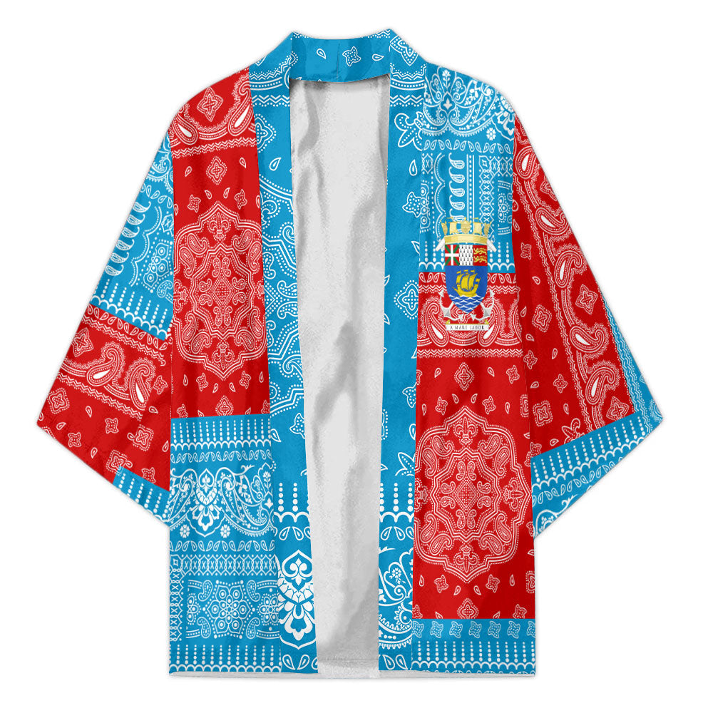 Saint Pierre And Miquelon Kimono Flag And Paisley Basic Style 2