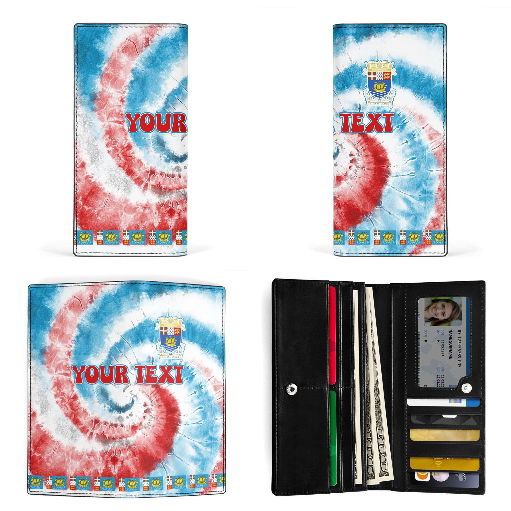 Saint Pierre And Miquelon Leather Wallet Custom Tie Dye Style 3