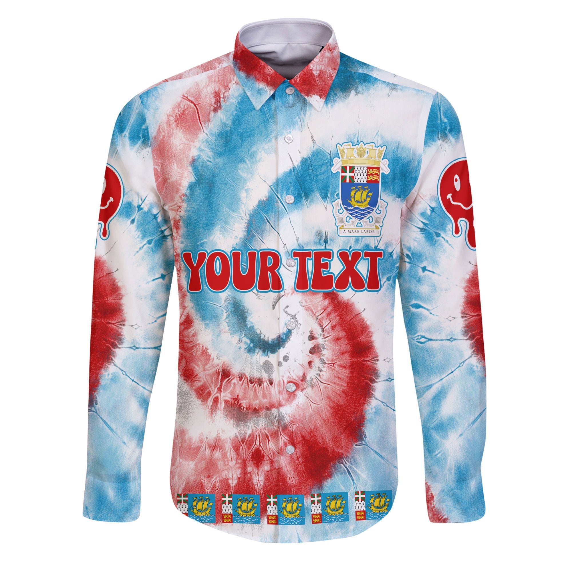 Saint Pierre And Miquelon Long Sleeve Button Shirt Custom Tie Dye Style 1