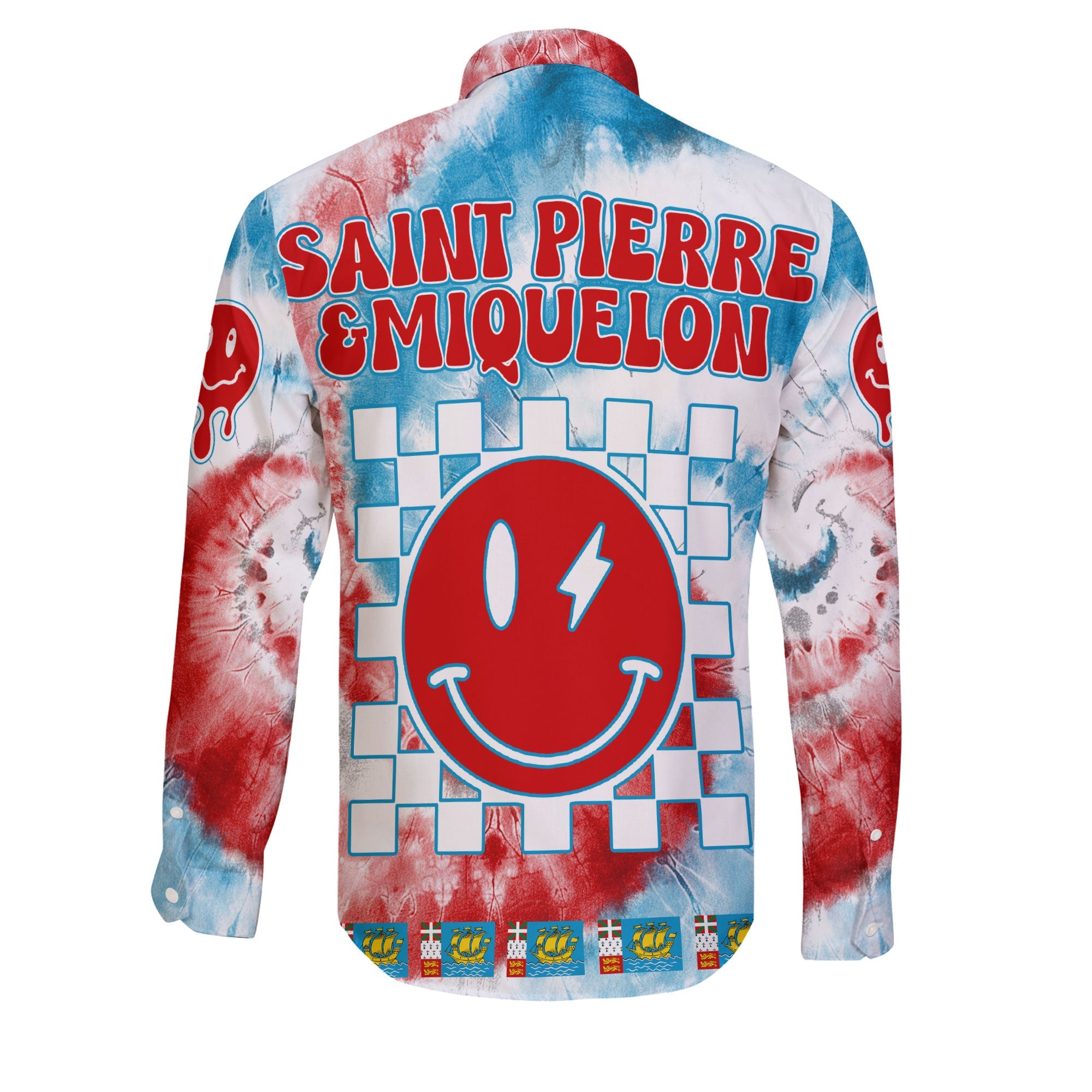 Saint Pierre And Miquelon Long Sleeve Button Shirt Custom Tie Dye Style 2