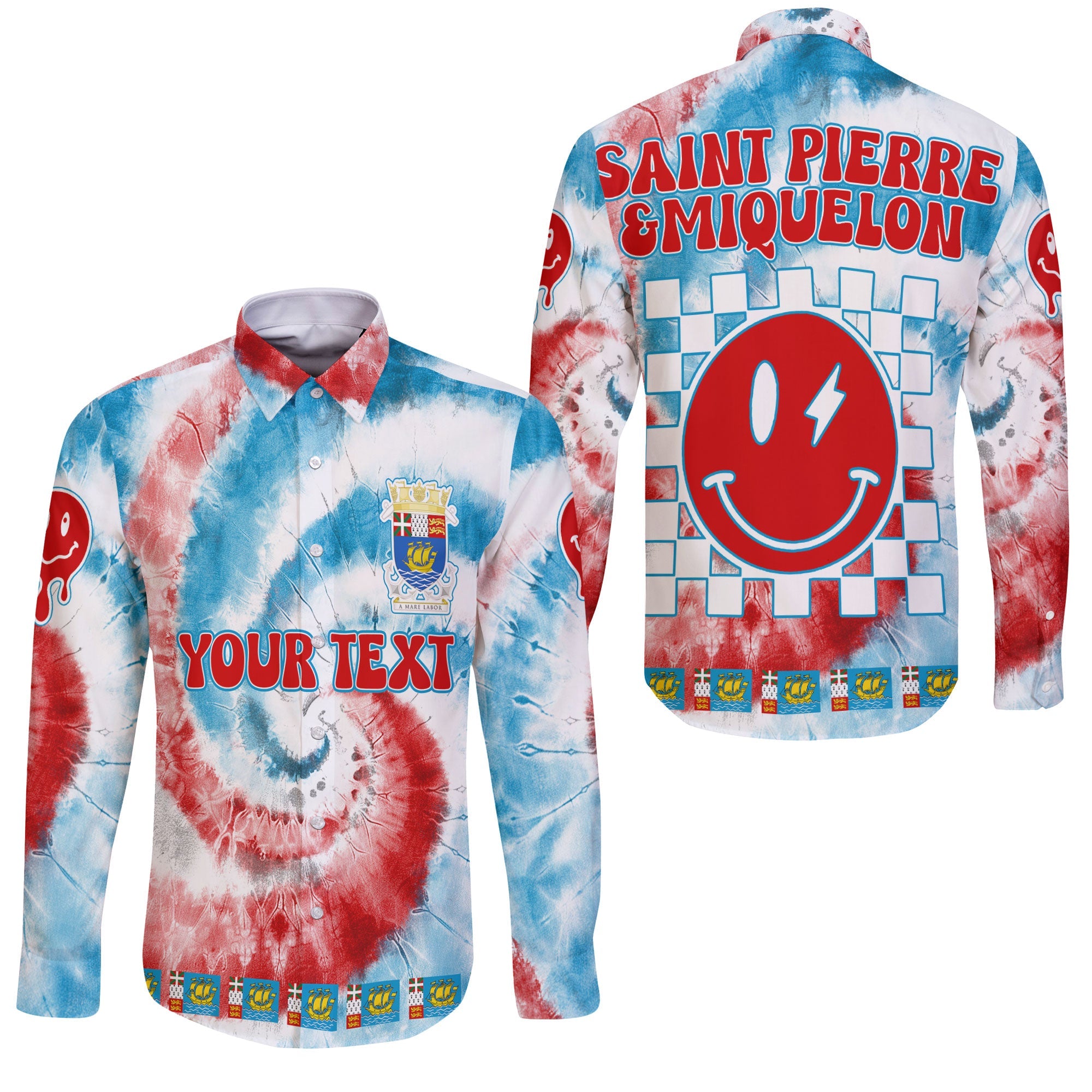 Saint Pierre And Miquelon Long Sleeve Button Shirt Custom Tie Dye Style 3