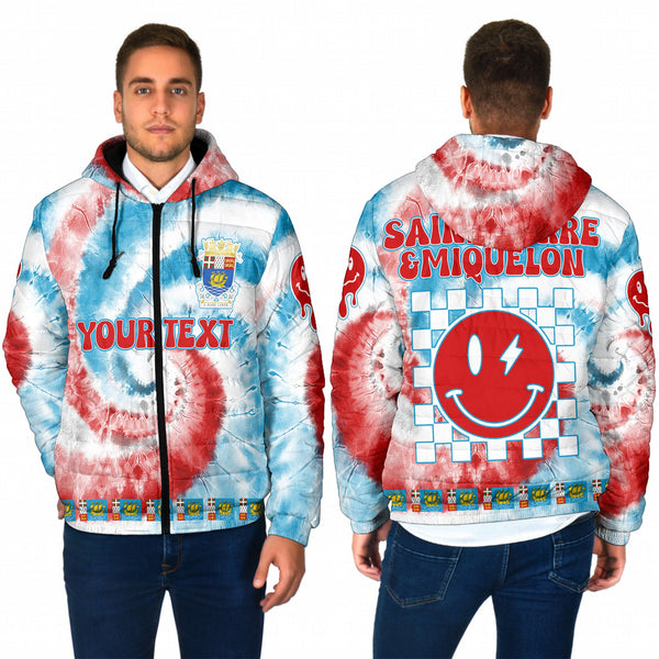 Saint Pierre And Miquelon Men Hooded Padded Jacket Custom Tie Dye Style 1