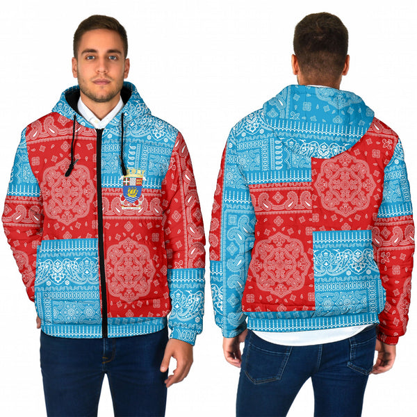 Saint Pierre And Miquelon Men Hooded Padded Jacket Flag And Paisley Basic Style 1