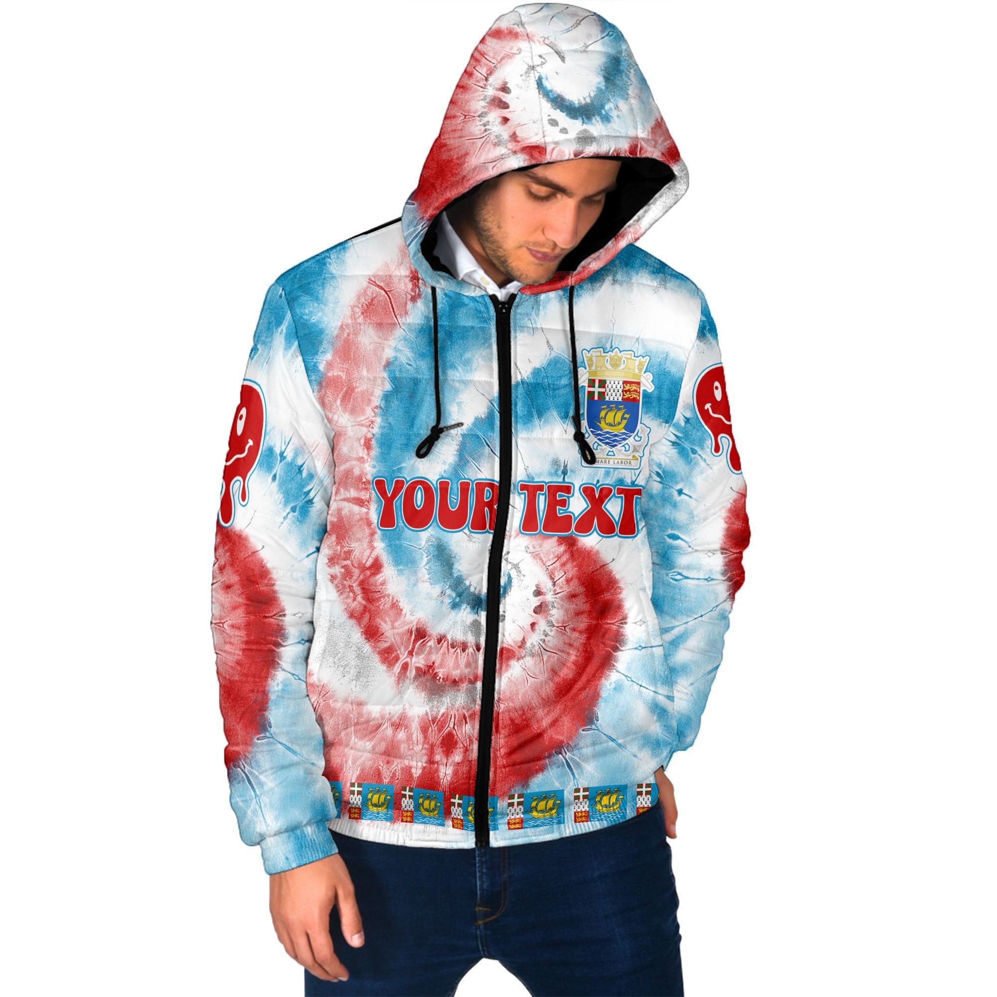 Saint Pierre And Miquelon Men Hooded Padded Jacket Custom Tie Dye Style 2