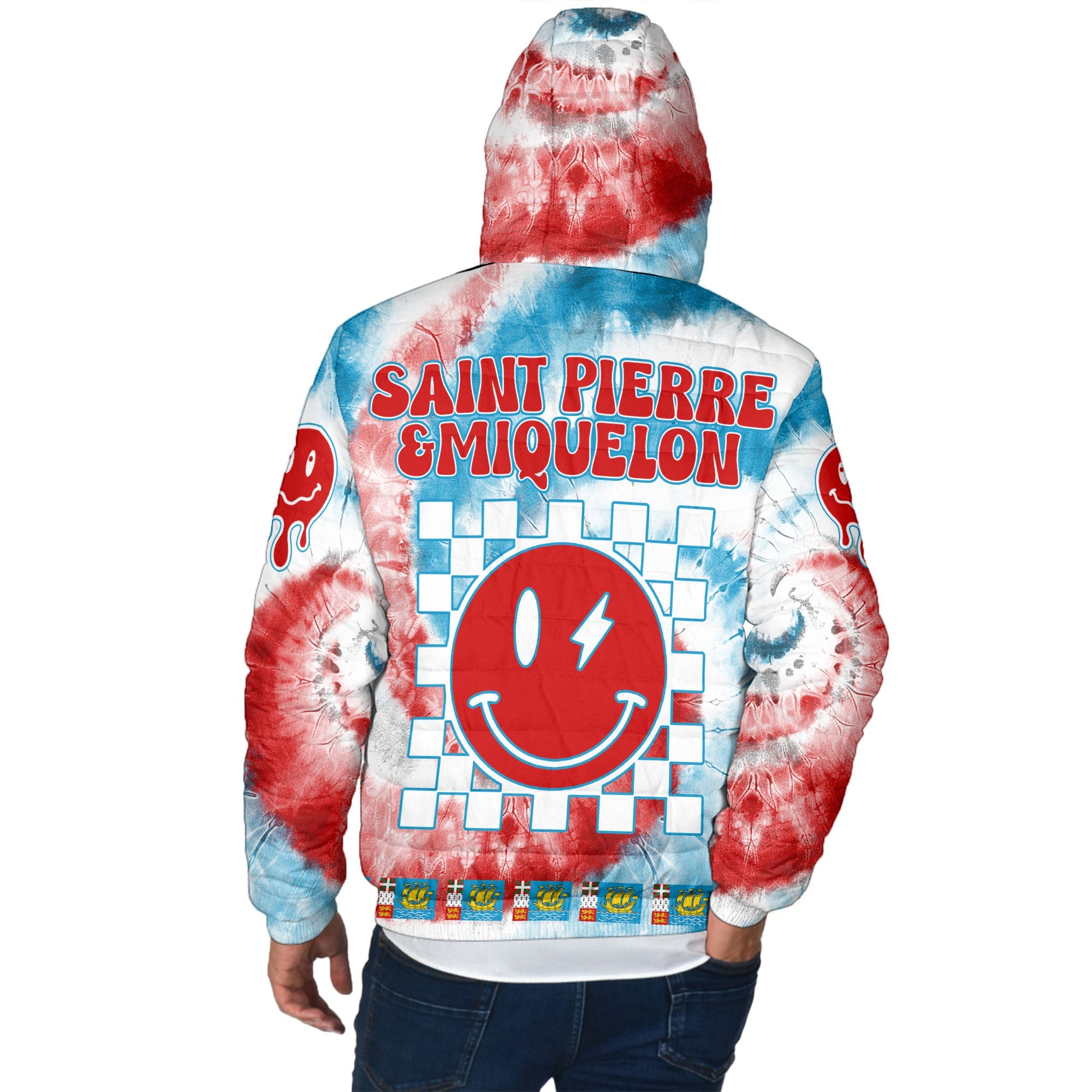 Saint Pierre And Miquelon Men Hooded Padded Jacket Custom Tie Dye Style 3