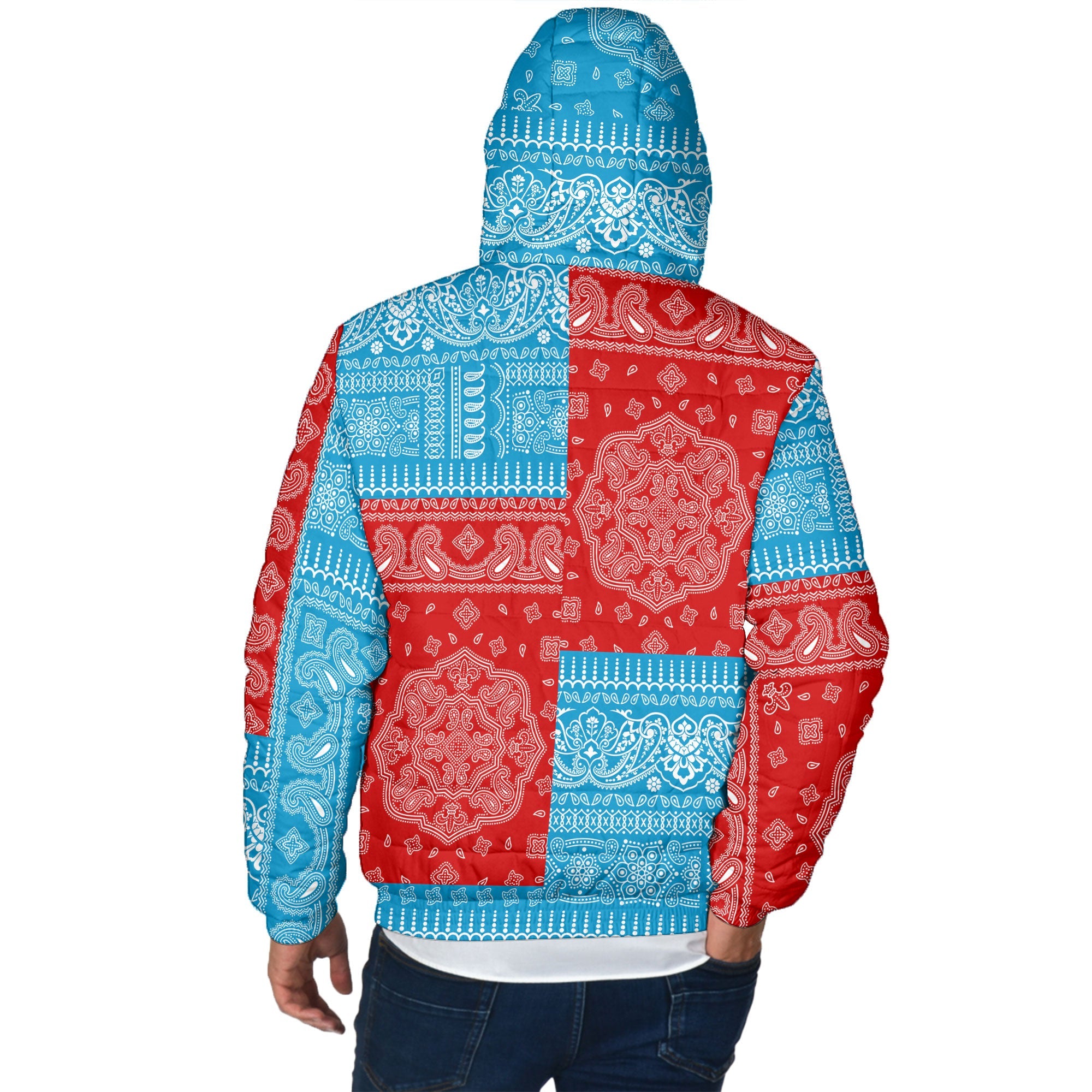 Saint Pierre And Miquelon Men Hooded Padded Jacket Flag And Paisley Basic Style 3