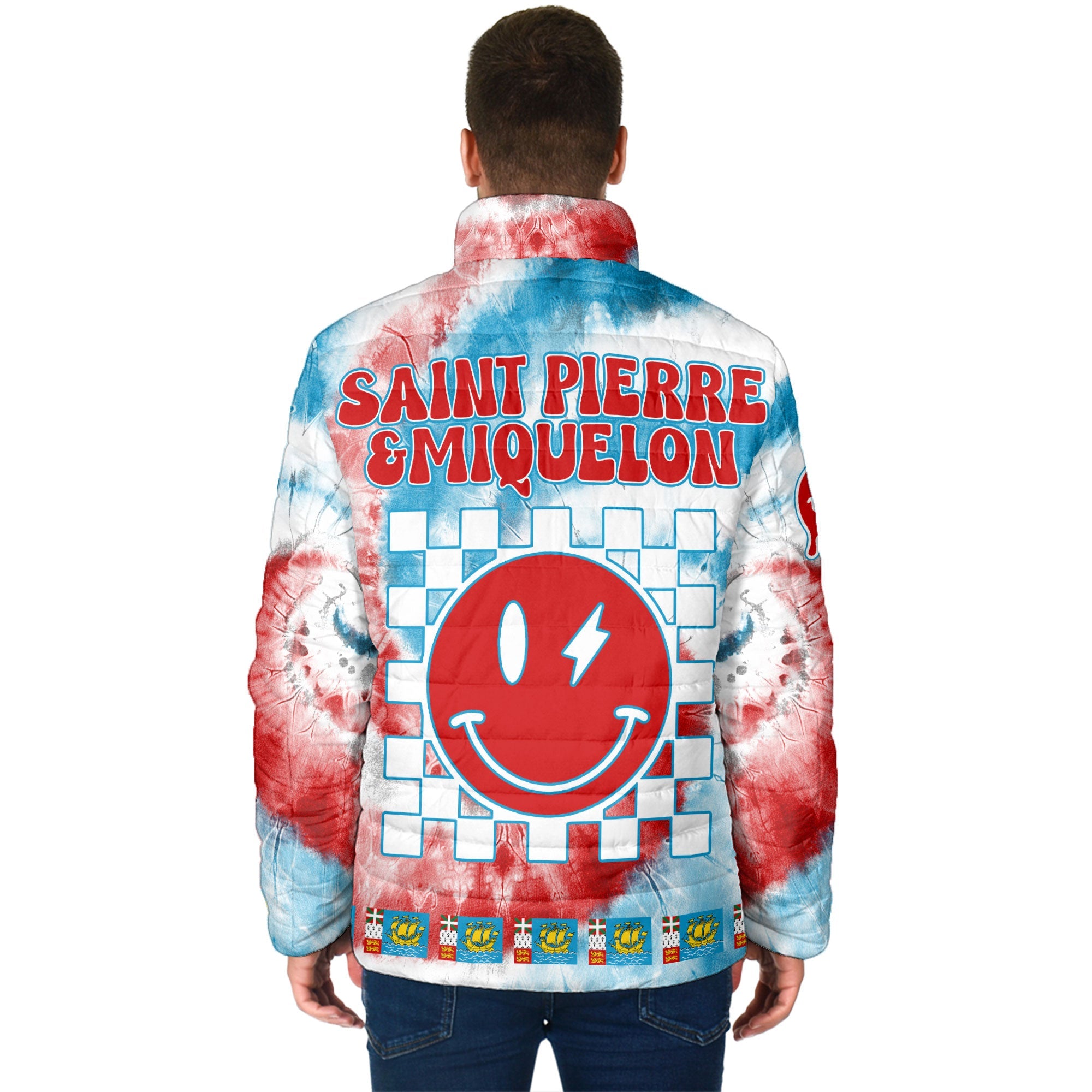 Saint Pierre And Miquelon Men Padded Jacket Custom Tie Dye Style 2