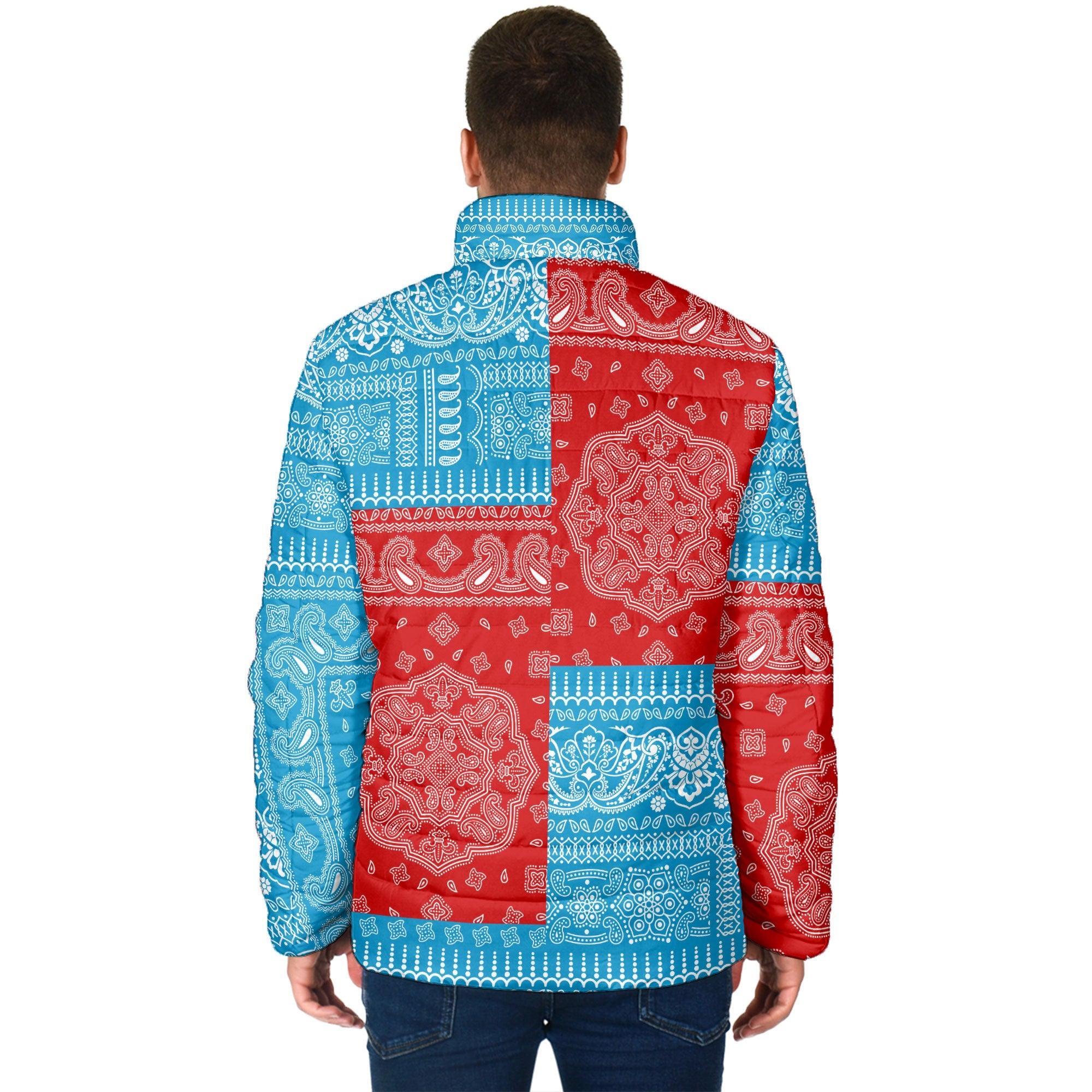 Saint Pierre And Miquelon Men Padded Jacket Flag And Paisley Basic Style 2