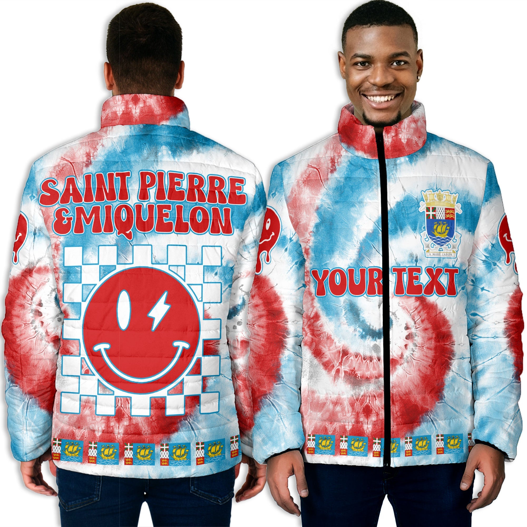 Saint Pierre And Miquelon Men Padded Jacket Custom Tie Dye Style 3