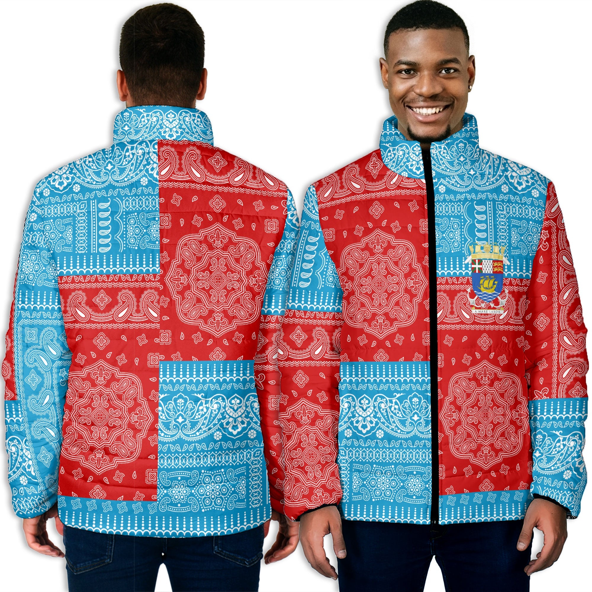 Saint Pierre And Miquelon Men Padded Jacket Flag And Paisley Basic Style 3