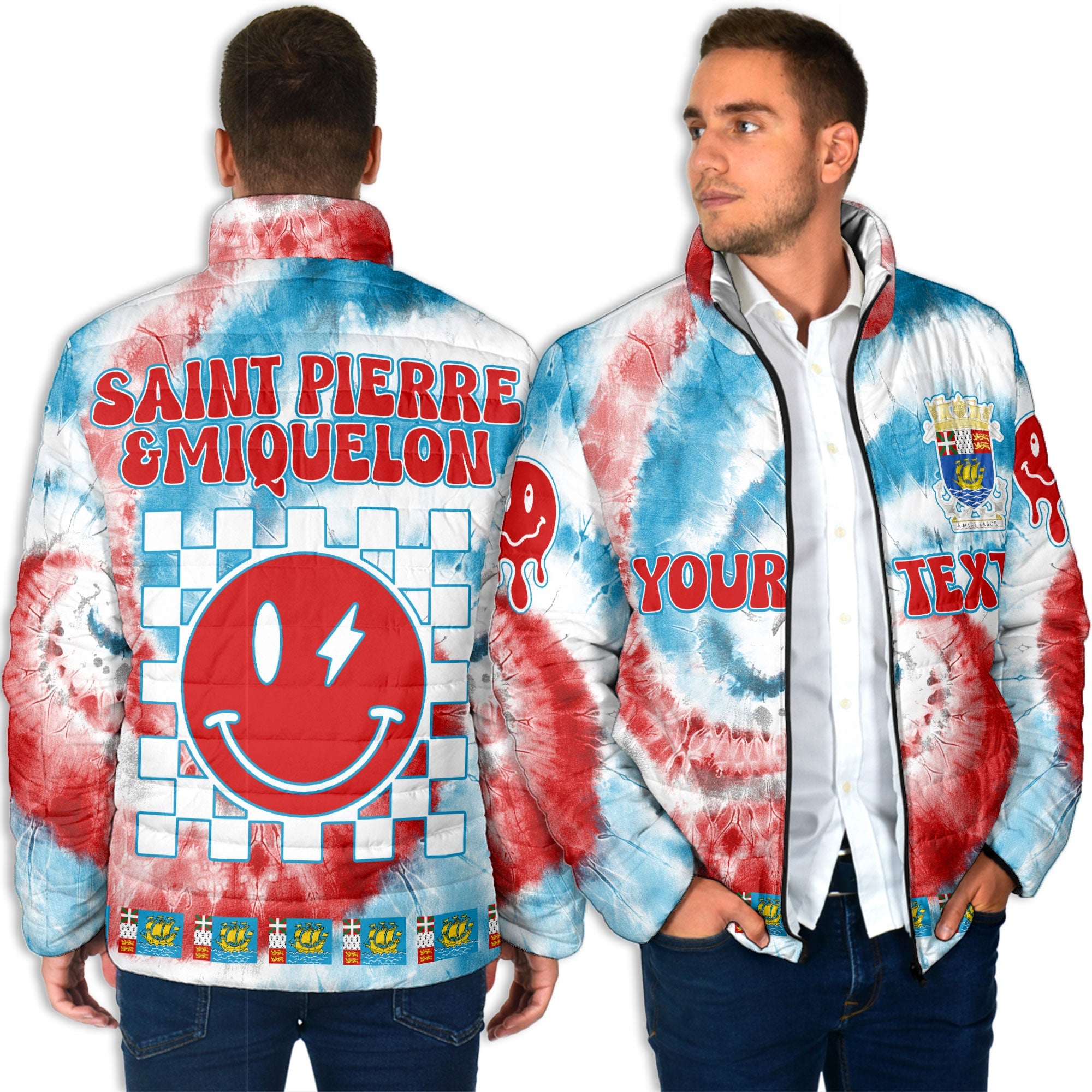 Saint Pierre And Miquelon Men Padded Jacket Custom Tie Dye Style 4