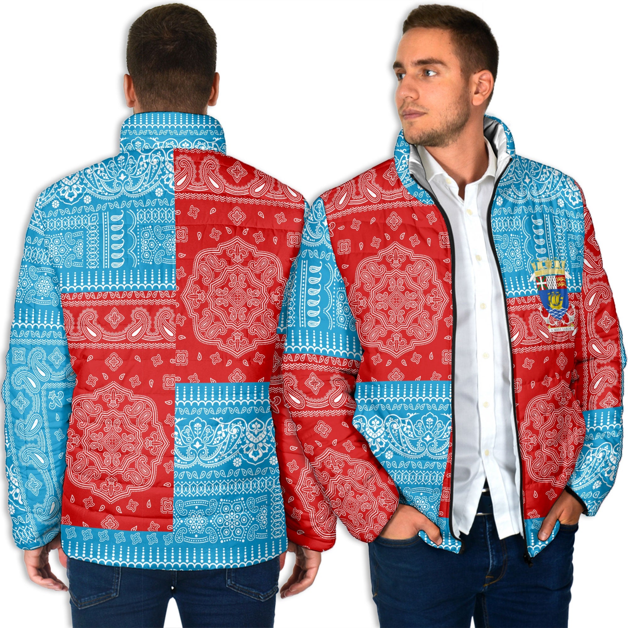 Saint Pierre And Miquelon Men Padded Jacket Flag And Paisley Basic Style 4