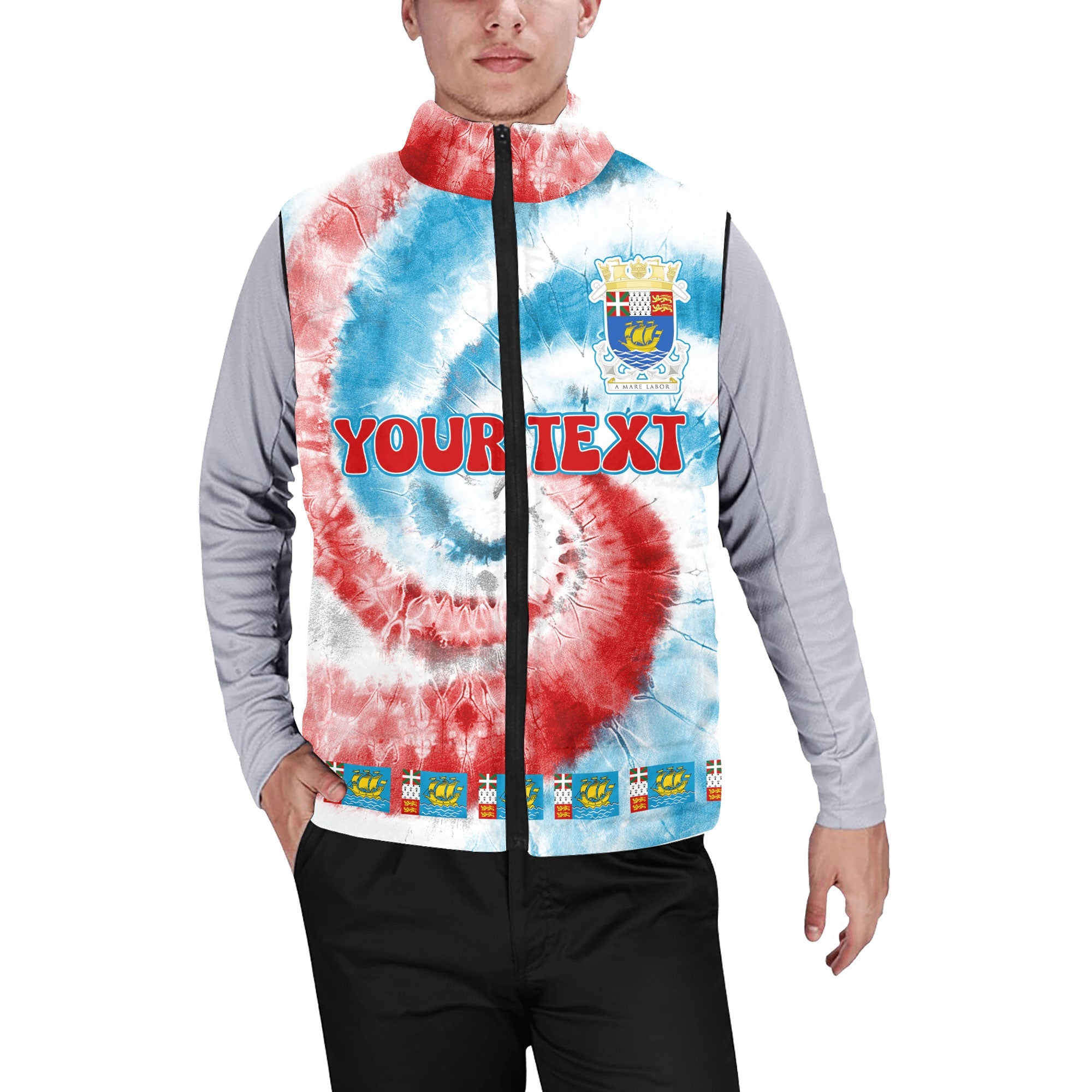 Saint Pierre And Miquelon Men Padded Jacket Vest Custom Tie Dye Style 1