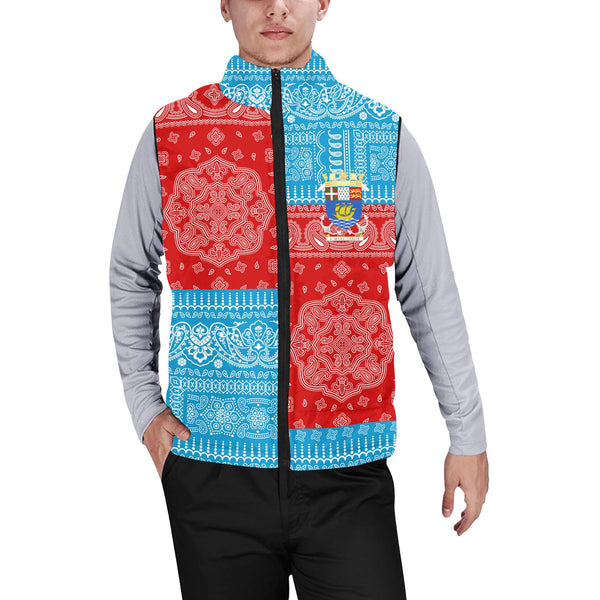 Saint Pierre And Miquelon Men Padded Jacket Vest Flag And Paisley Basic Style 1