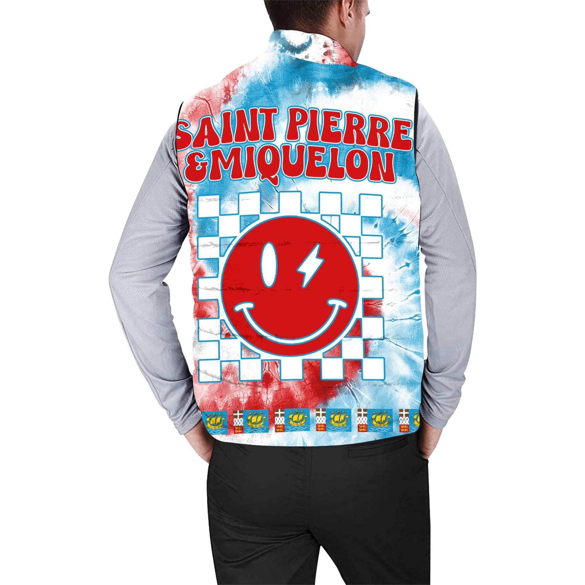 Saint Pierre And Miquelon Men Padded Jacket Vest Custom Tie Dye Style 2