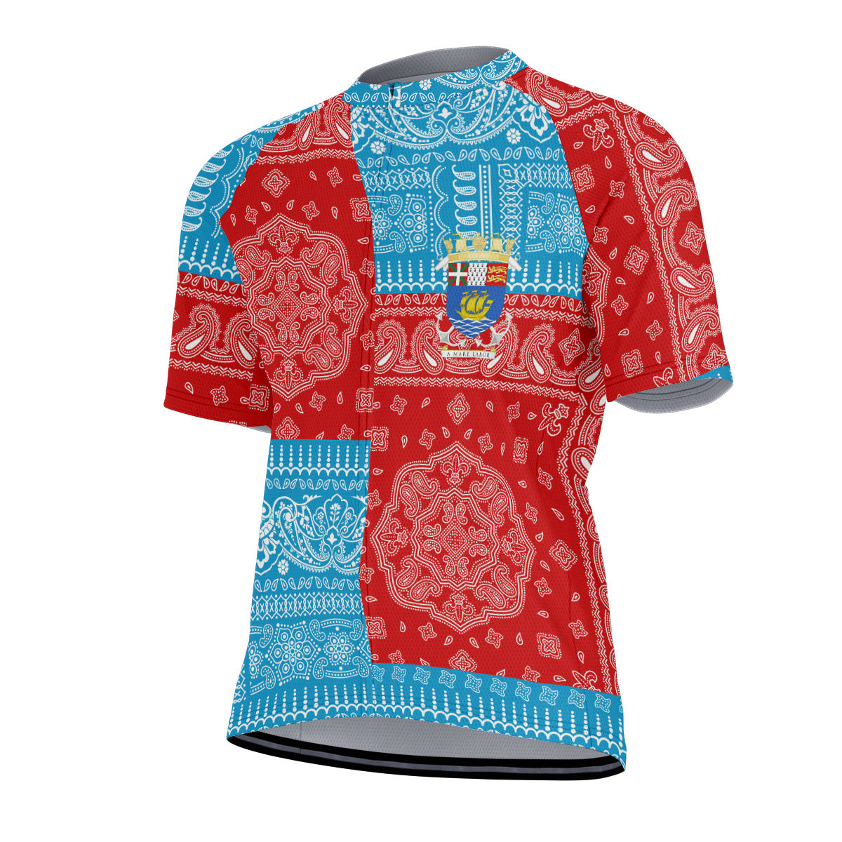 Saint Pierre And Miquelon Men Cycling Jersey Flag And Paisley Basic Style 2