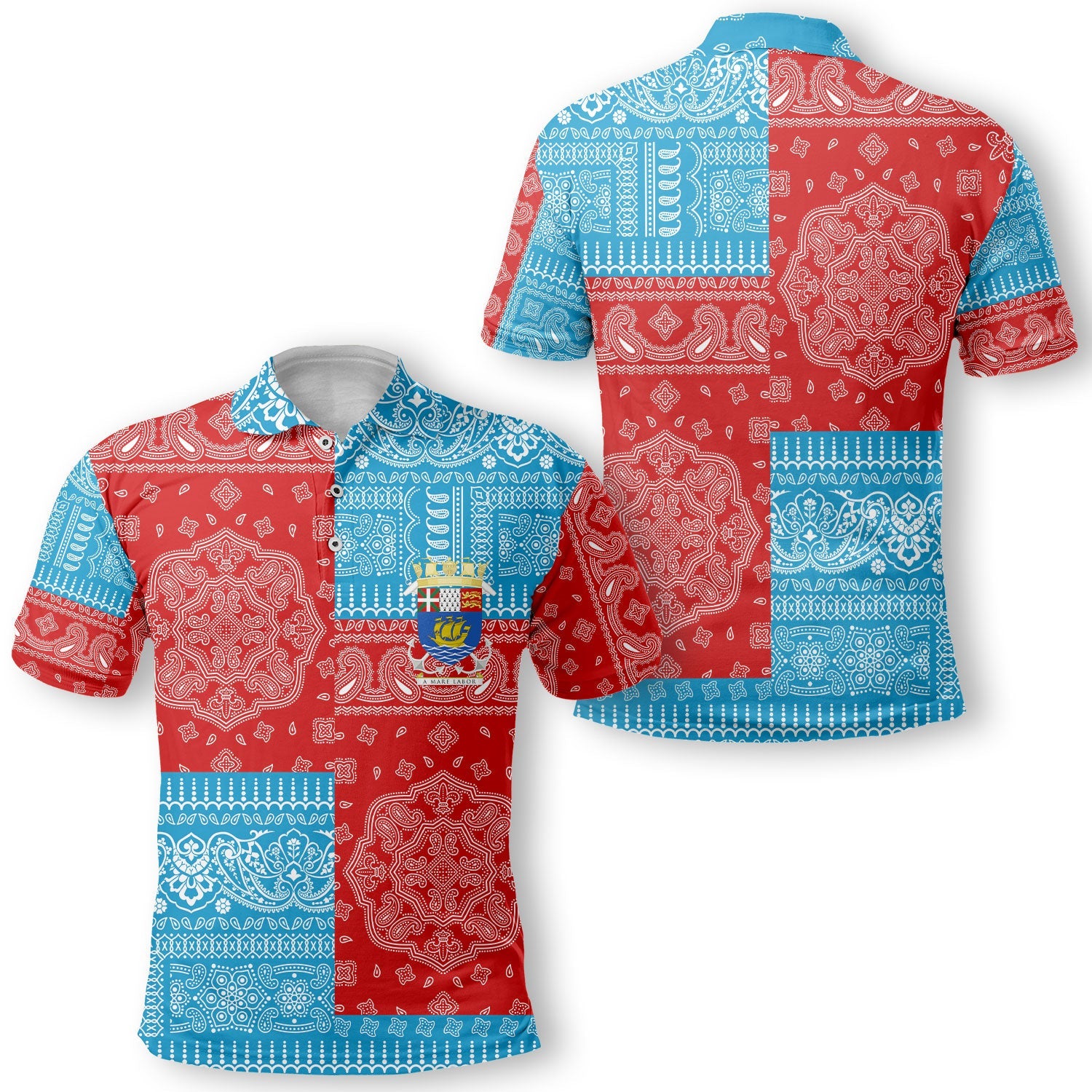 Saint Pierre And Miquelon Polo Shirt Flag And Paisley Basic Style 1