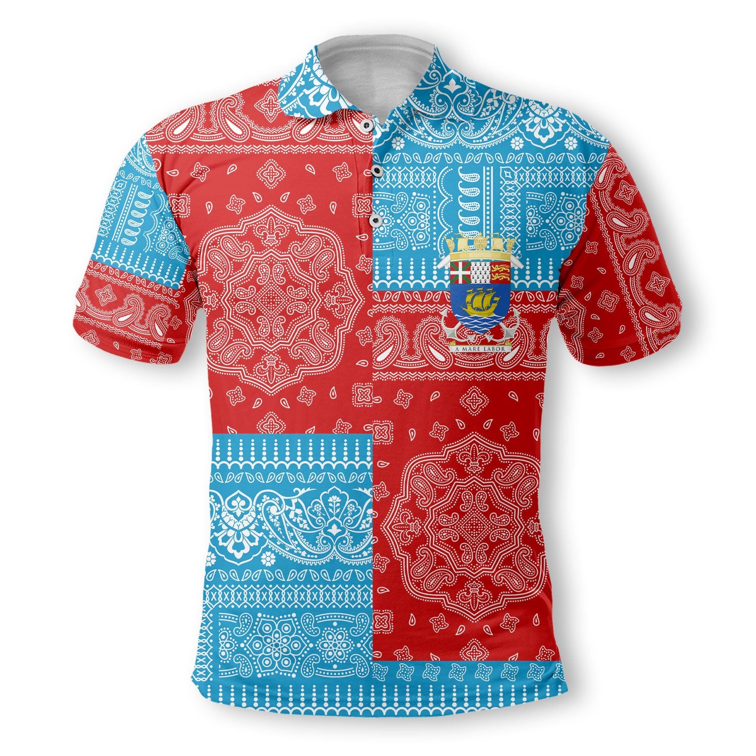 Saint Pierre And Miquelon Polo Shirt Flag And Paisley Basic Style 2