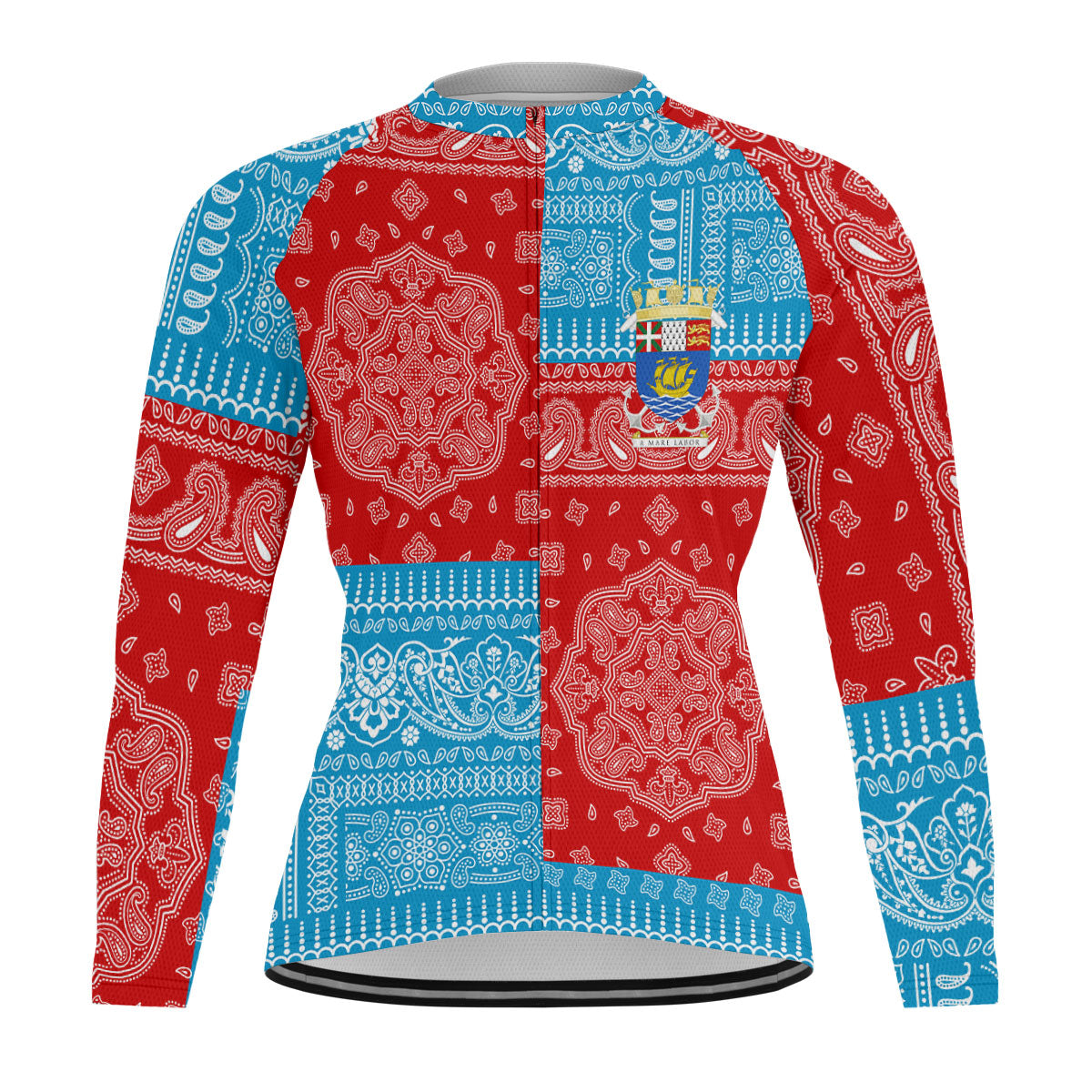 Saint Pierre And Miquelon Raglan Men Cycling Jersey Long Sleeve Flag And Paisley Basic Style 1