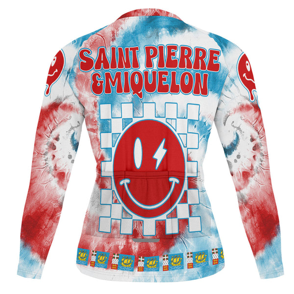 Saint Pierre And Miquelon Raglan Men Cycling Jersey Long Sleeve Custom Tie Dye Style 1