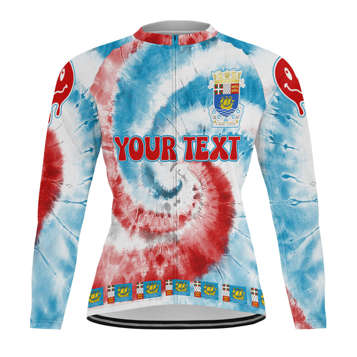 Saint Pierre And Miquelon Raglan Men Cycling Jersey Long Sleeve Custom Tie Dye Style 2