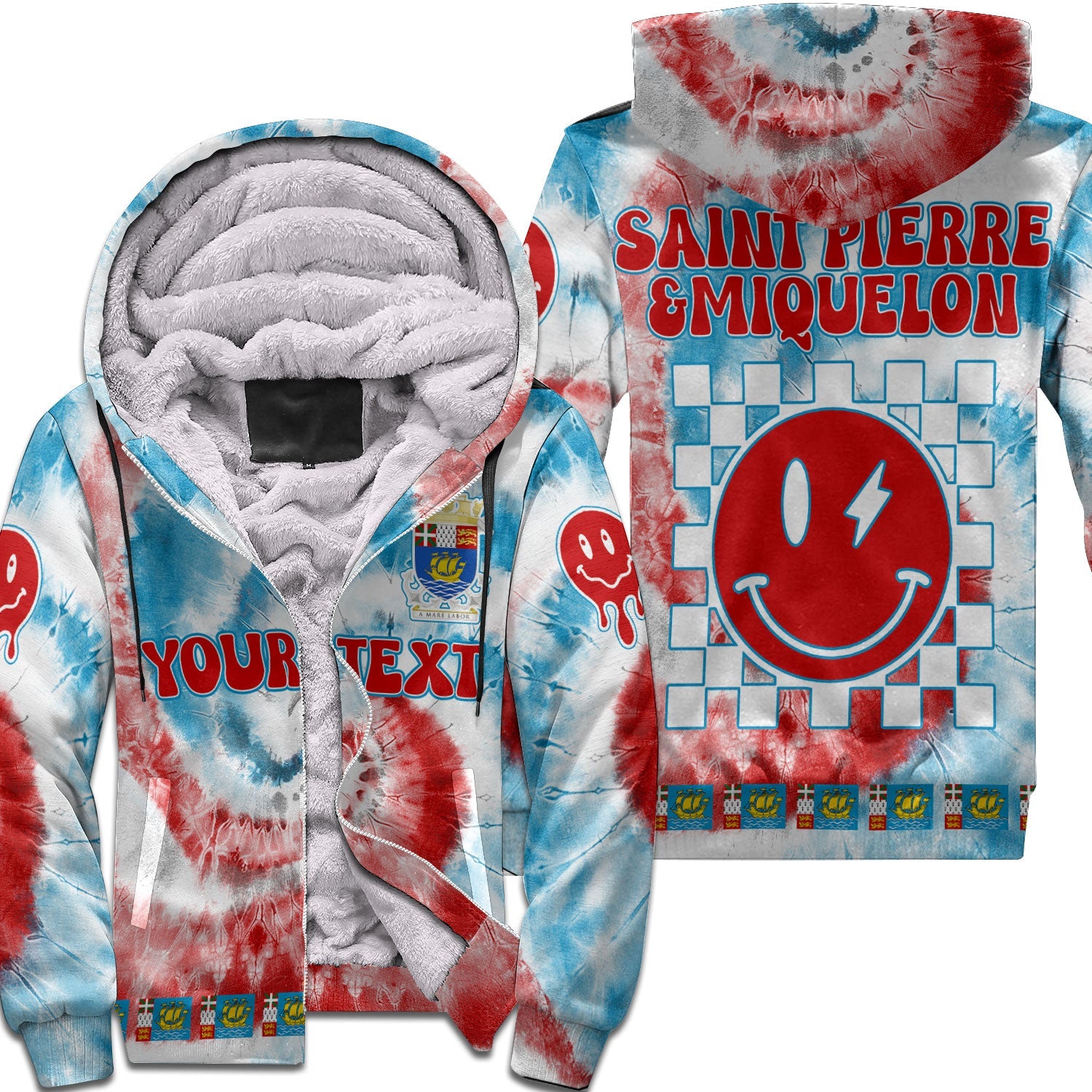 Saint Pierre And Miquelon Sherpa Hoodie Custom Tie Dye Style 1