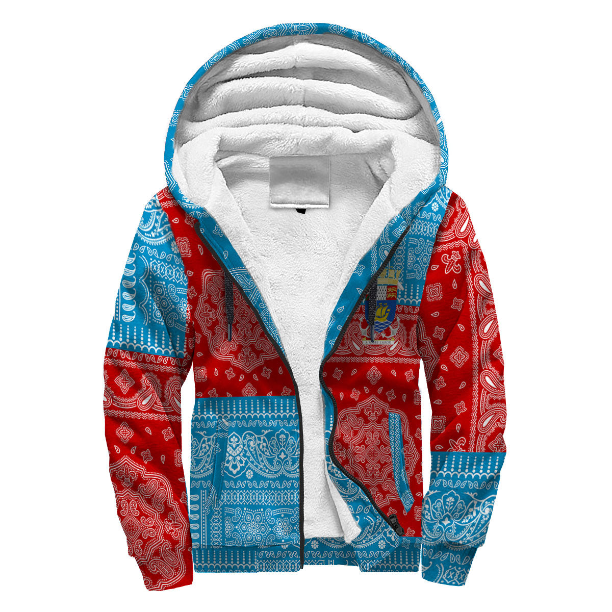 Saint Pierre And Miquelon Sherpa Hoodie Flag And Paisley Basic Style 3