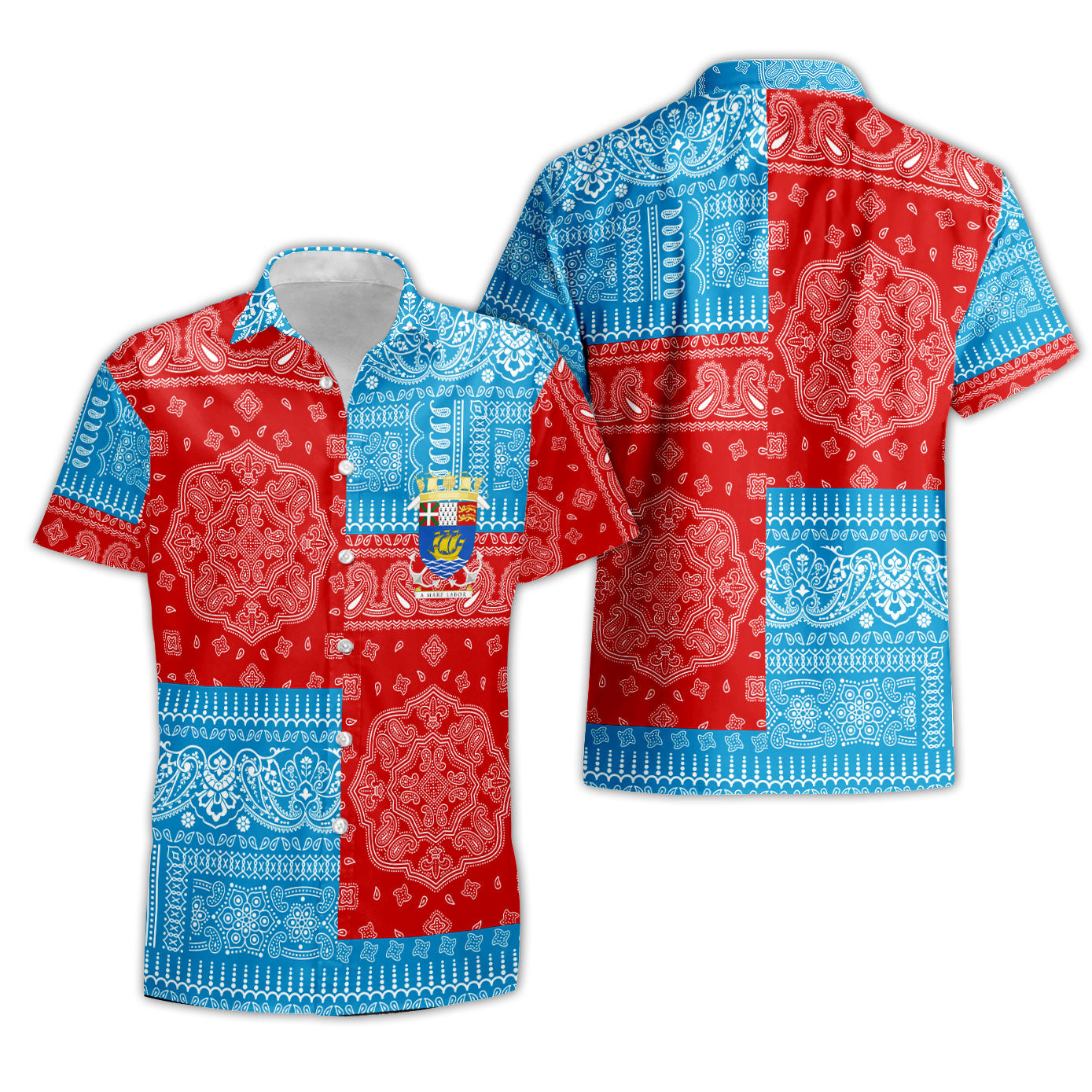 Saint Pierre And Miquelon Short Sleeve Shirt Flag And Paisley Basic Style 1