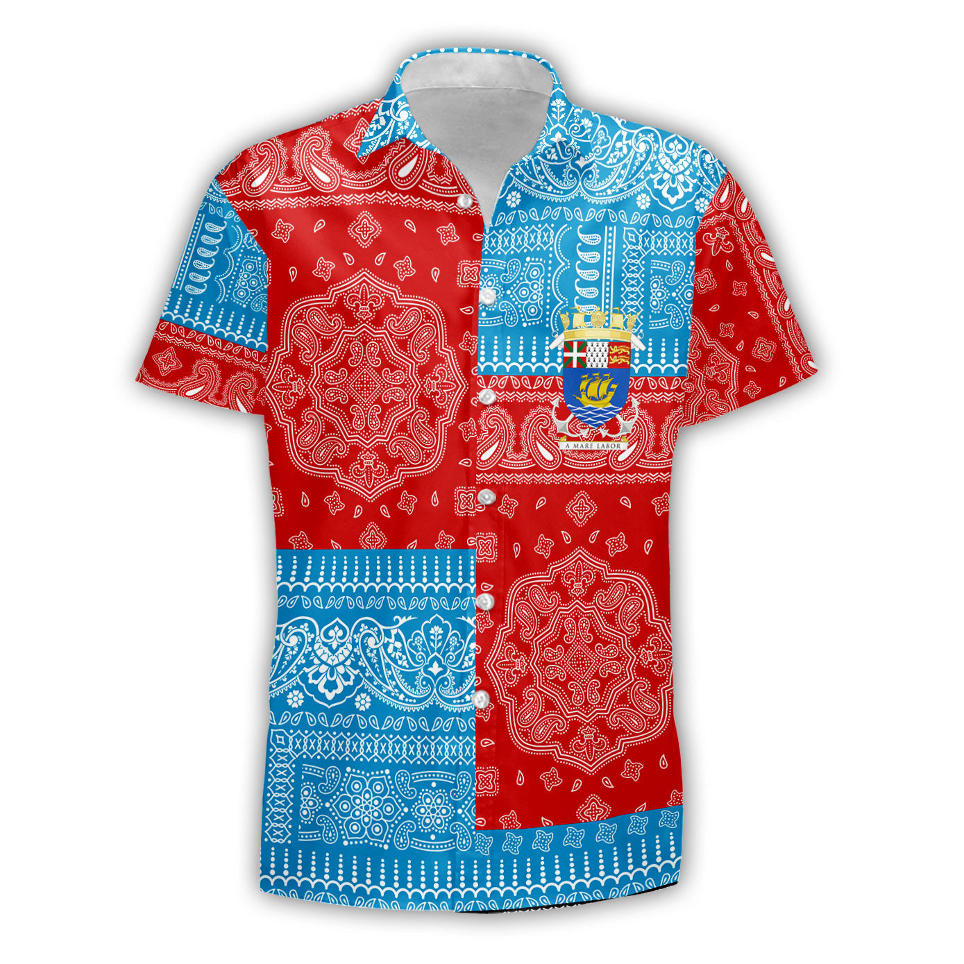 Saint Pierre And Miquelon Short Sleeve Shirt Flag And Paisley Basic Style 2