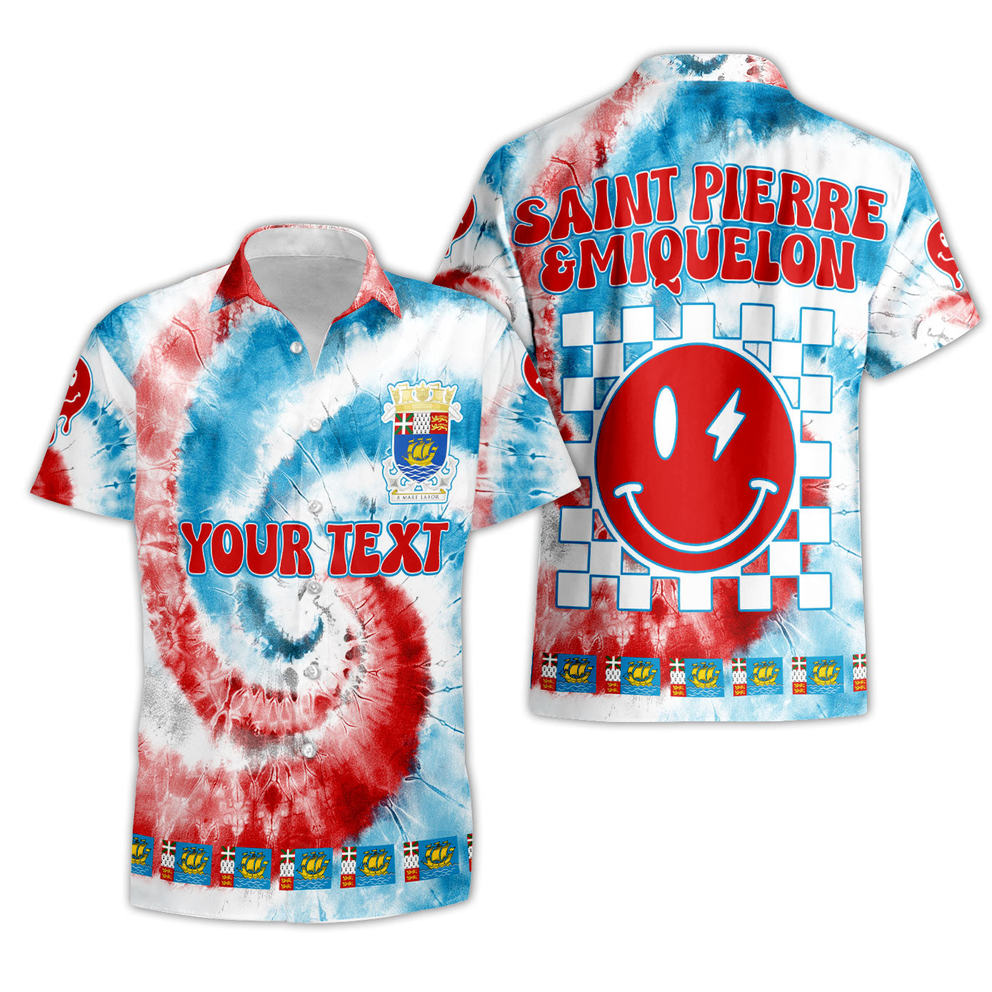 Saint Pierre And Miquelon Short Sleeve Shirt Custom Tie Dye Style 3