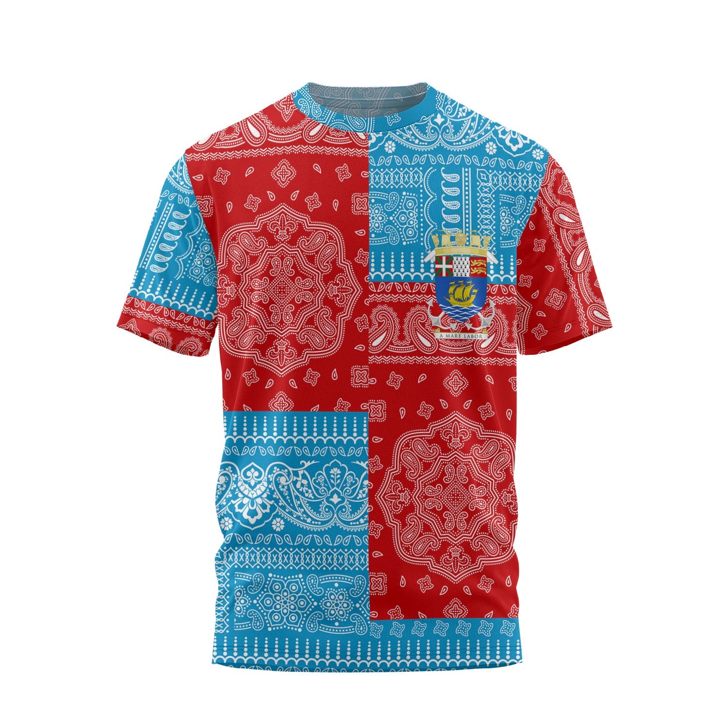 Saint Pierre And Miquelon T Shirt Flag And Paisley Basic Style 2