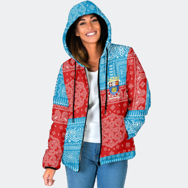 Saint Pierre And Miquelon Women Hooded Padded Jacket Flag And Paisley Basic Style 1