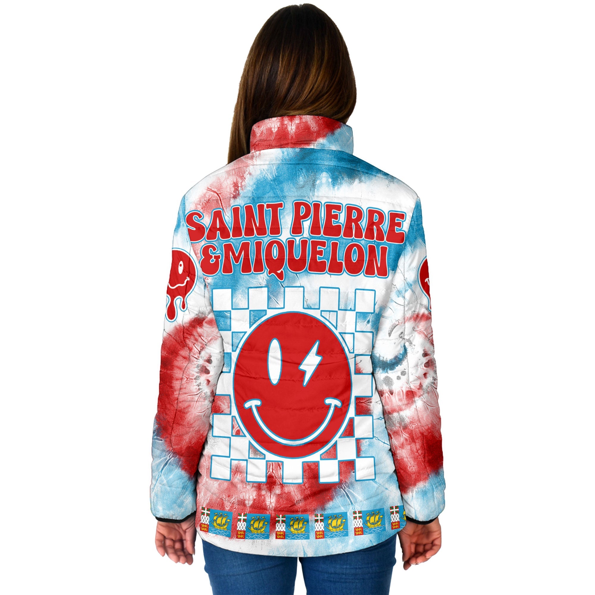 Saint Pierre And Miquelon Women Padded Jacket Custom Tie Dye Style 2