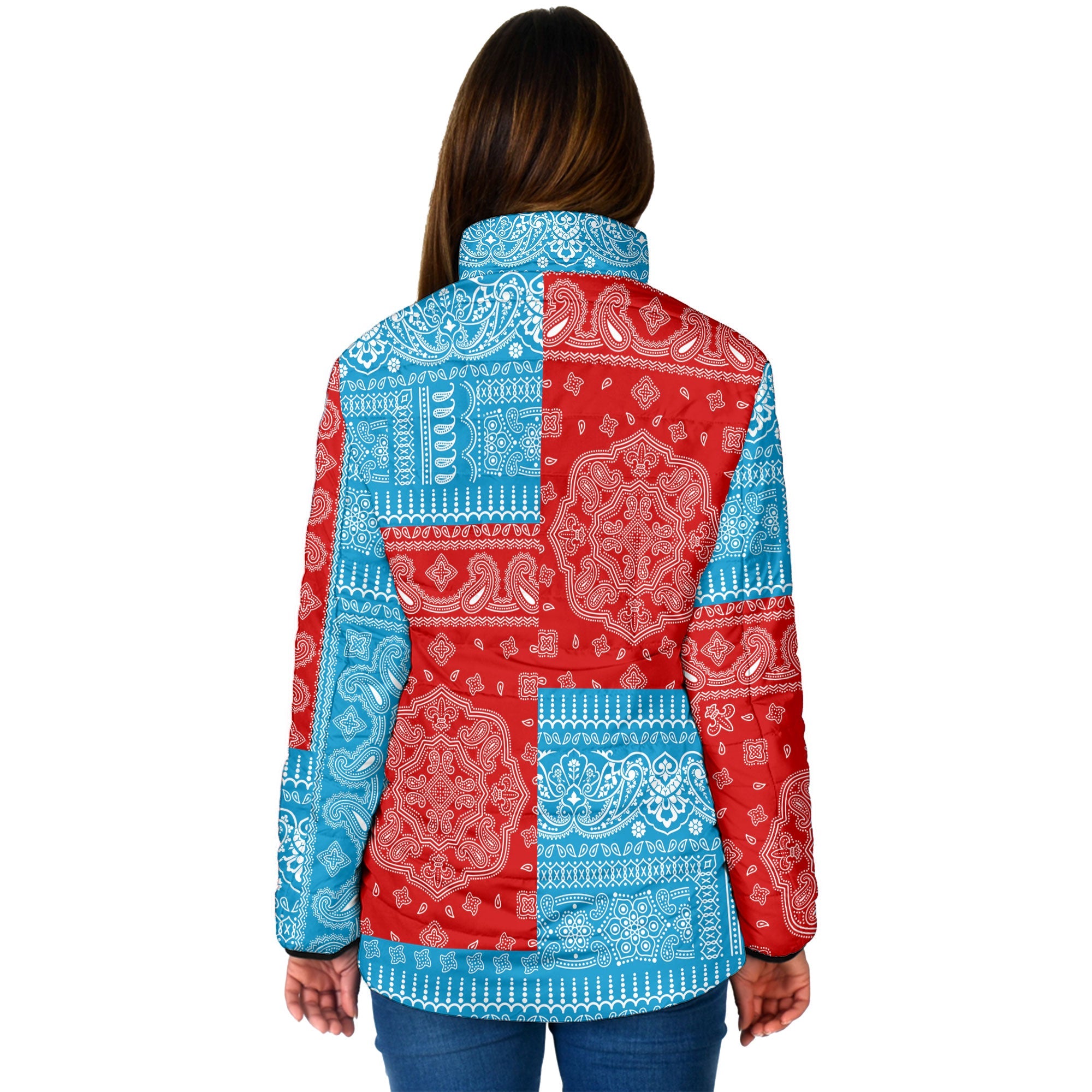 Saint Pierre And Miquelon Women Padded Jacket Flag And Paisley Basic Style 2