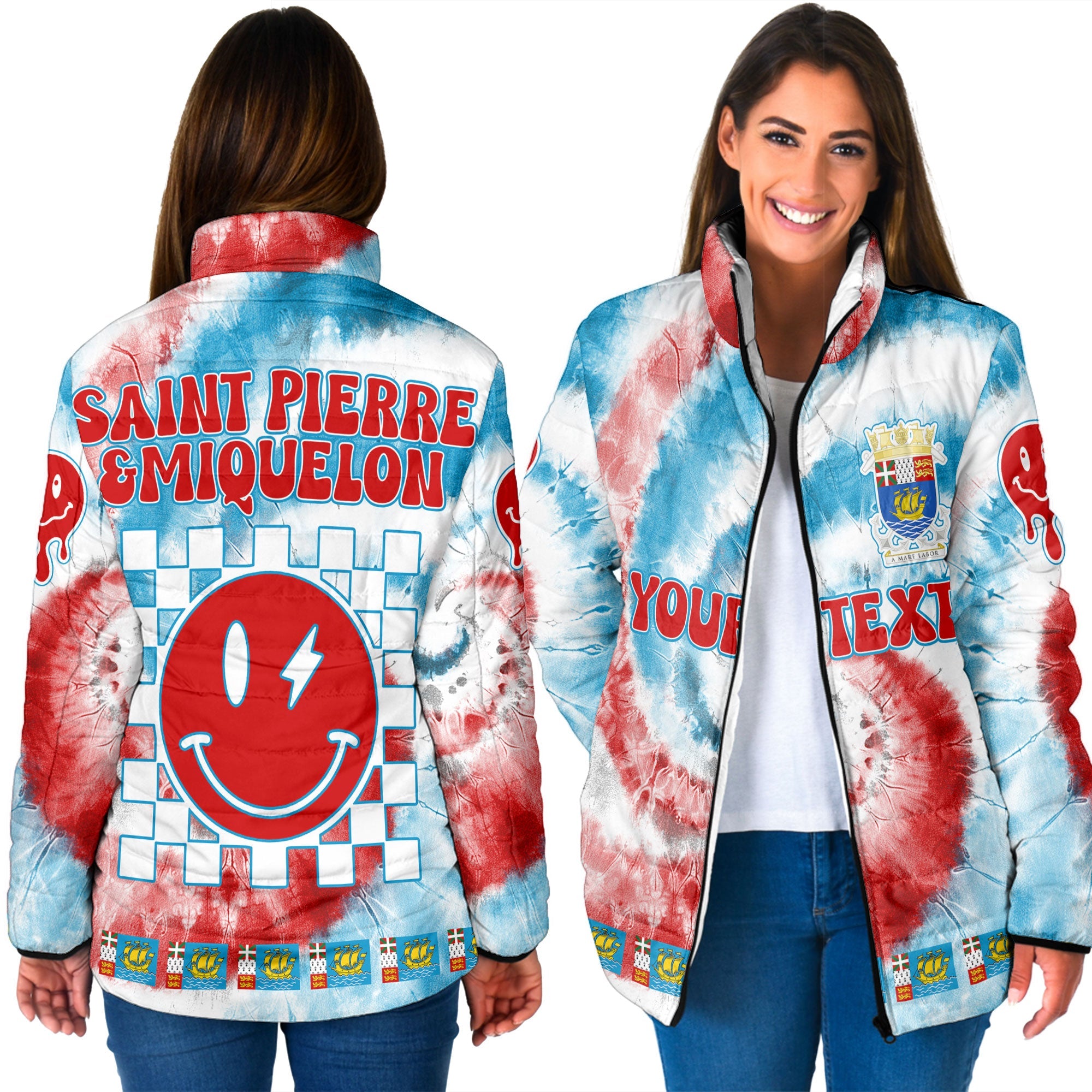 Saint Pierre And Miquelon Women Padded Jacket Custom Tie Dye Style 3