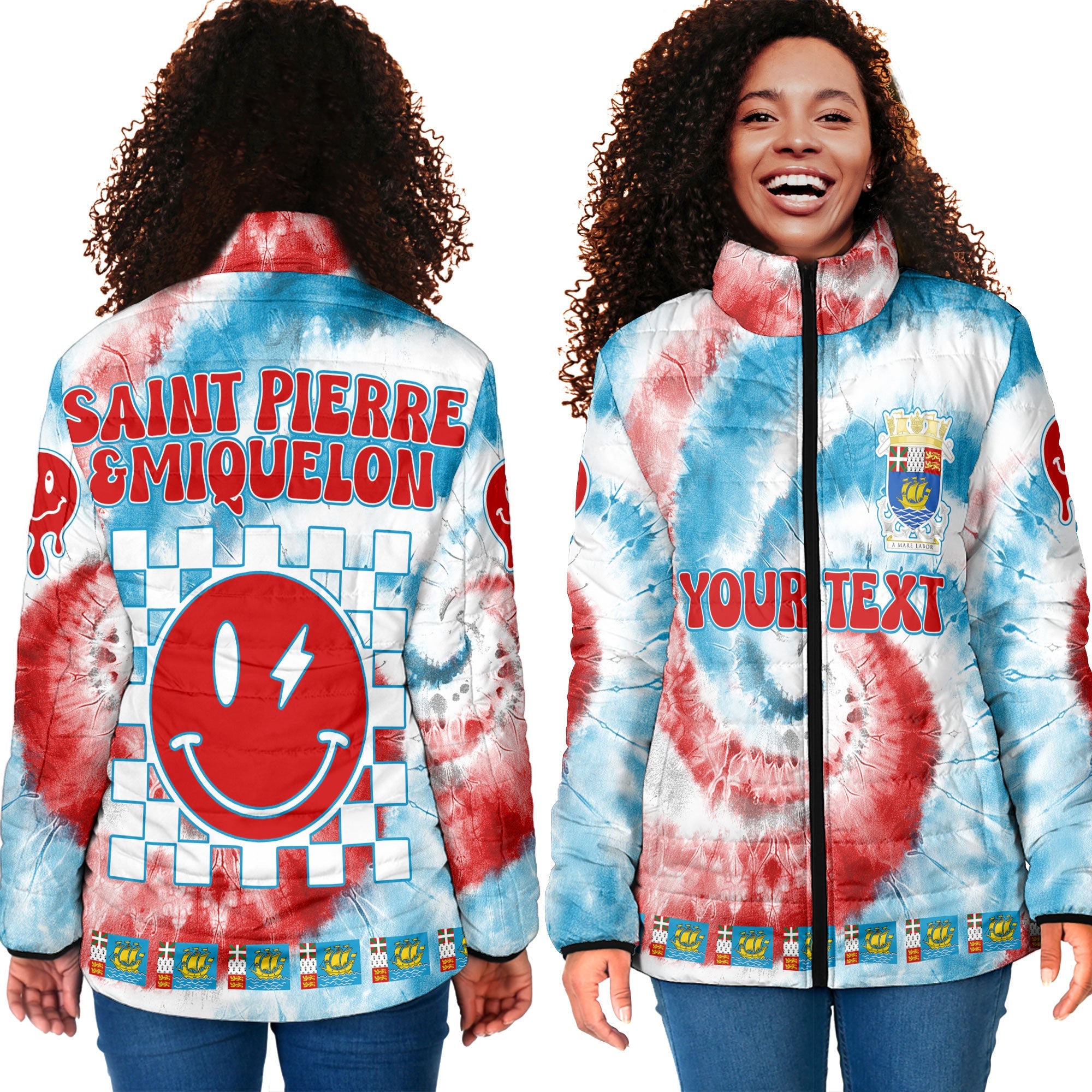 Saint Pierre And Miquelon Women Padded Jacket Custom Tie Dye Style 4