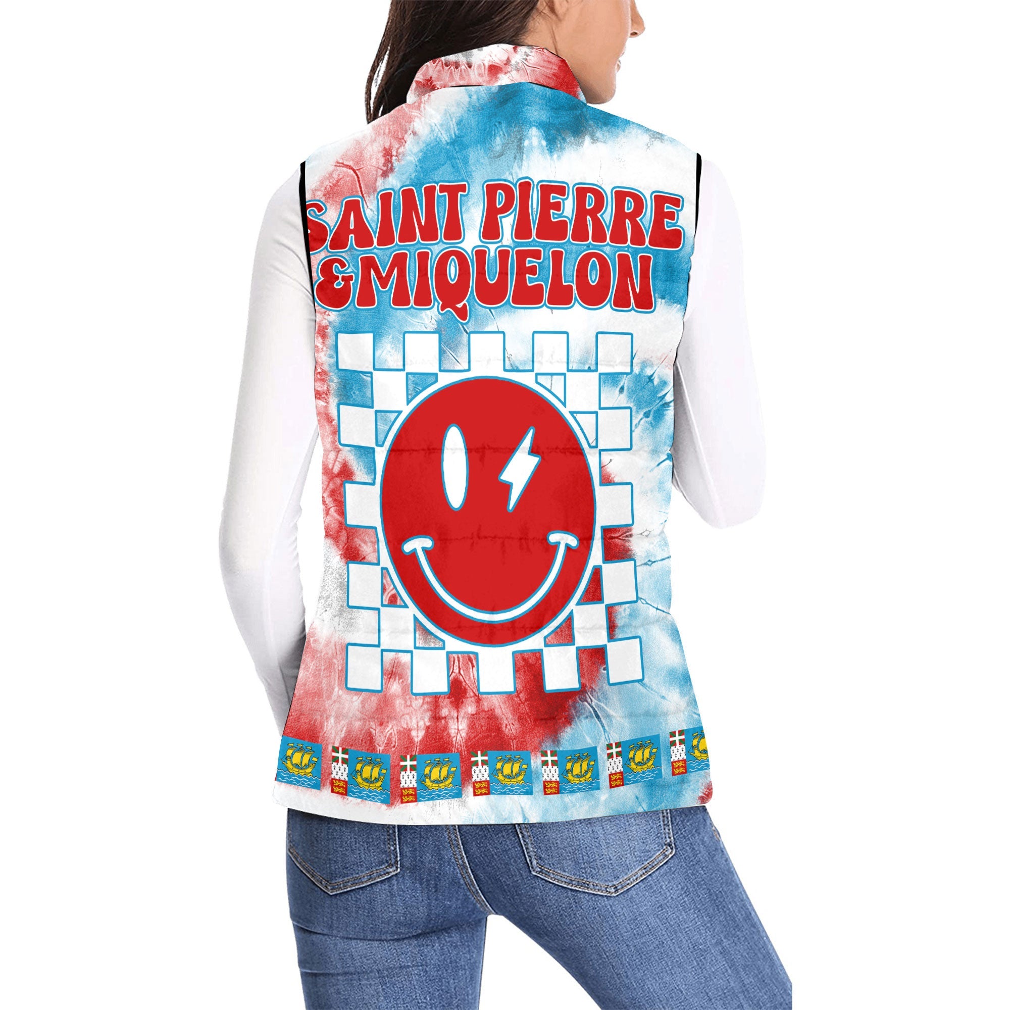 Saint Pierre And Miquelon Women Padded Jacket Vest Custom Tie Dye Style 2