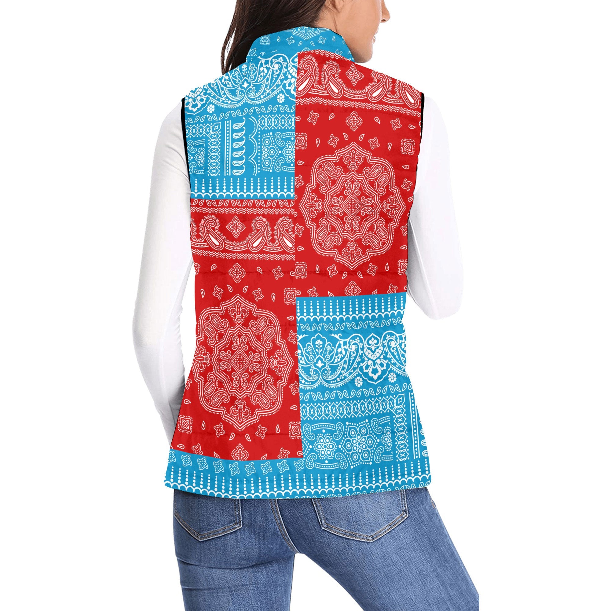 Saint Pierre And Miquelon Women Padded Jacket Vest Flag And Paisley Basic Style 2