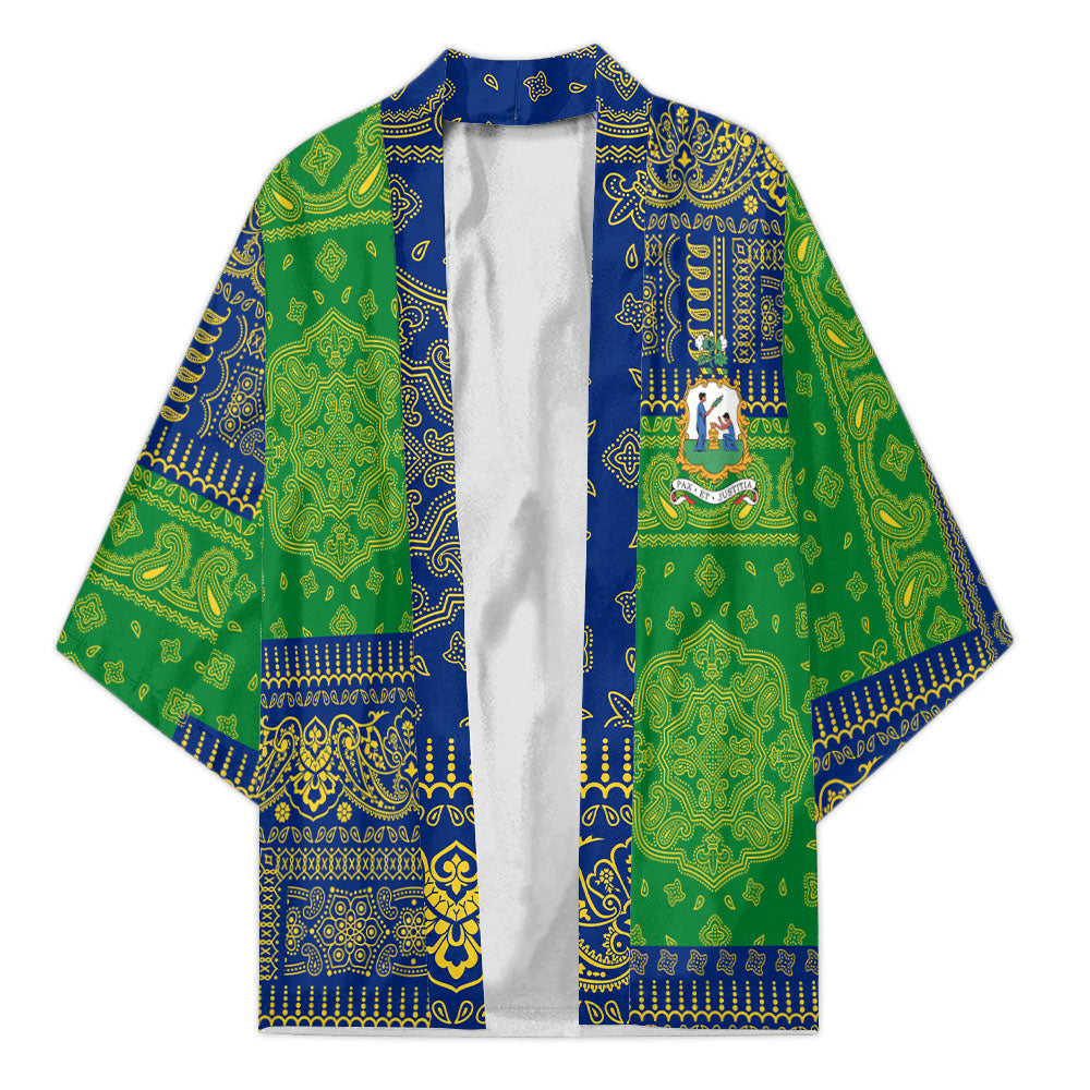 Saint Vincent And The Grenadines Kimono Flag And Paisley Basic Style 2