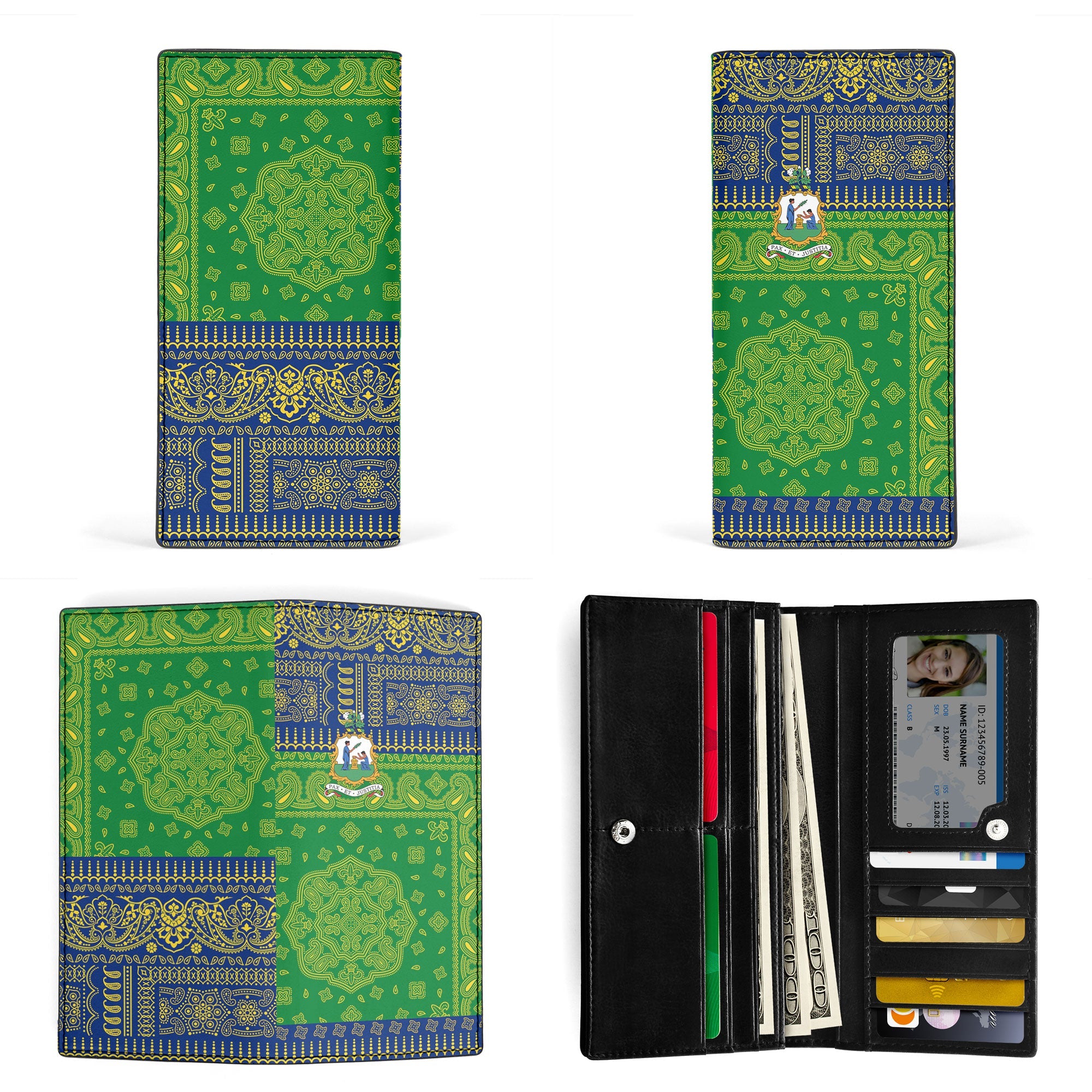 Saint Vincent And The Grenadines Leather Wallet Flag And Paisley Basic Style 3