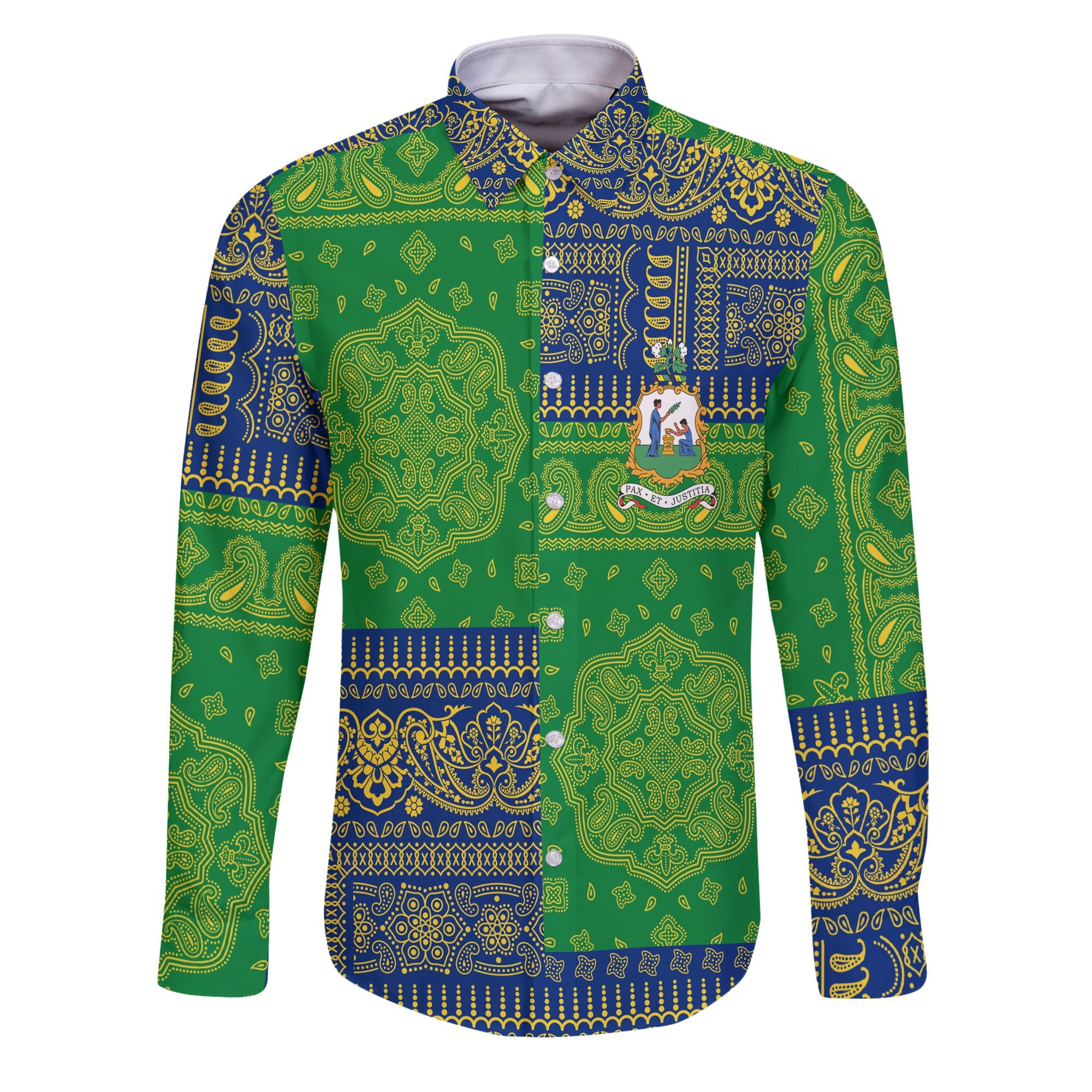 Saint Vincent And The Grenadines Long Sleeve Button Shirt Flag And Paisley Basic Style 1