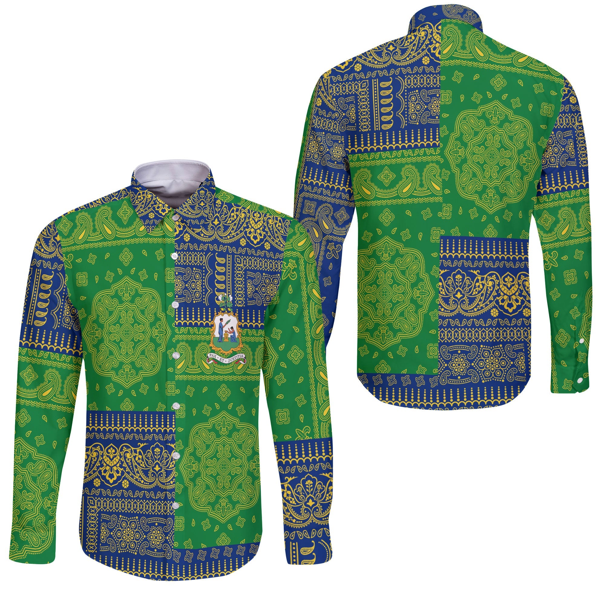 Saint Vincent And The Grenadines Long Sleeve Button Shirt Flag And Paisley Basic Style 3