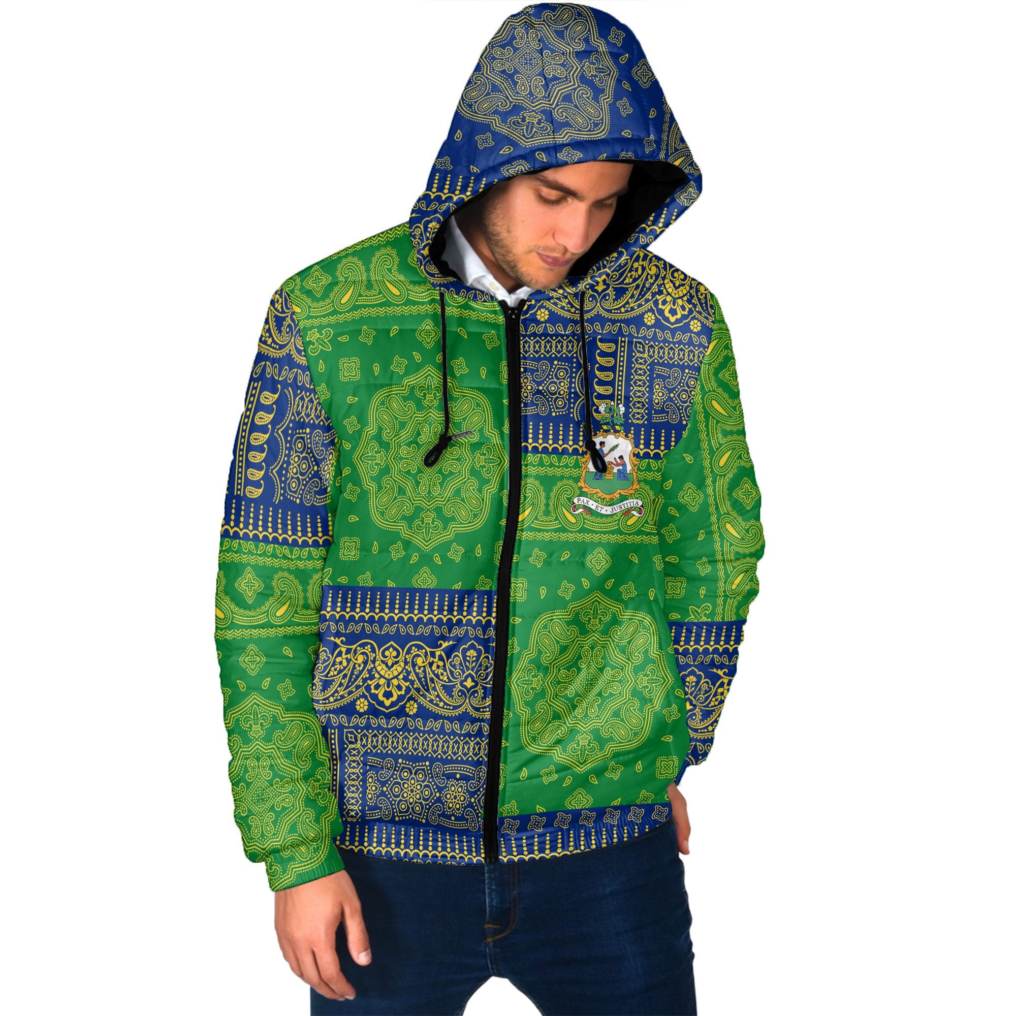 Saint Vincent And The Grenadines Men Hooded Padded Jacket Flag And Paisley Basic Style 2