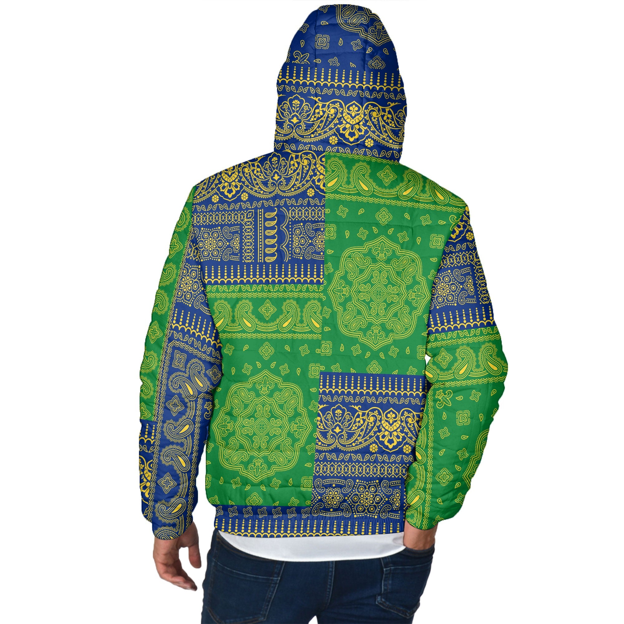 Saint Vincent And The Grenadines Men Hooded Padded Jacket Flag And Paisley Basic Style 3