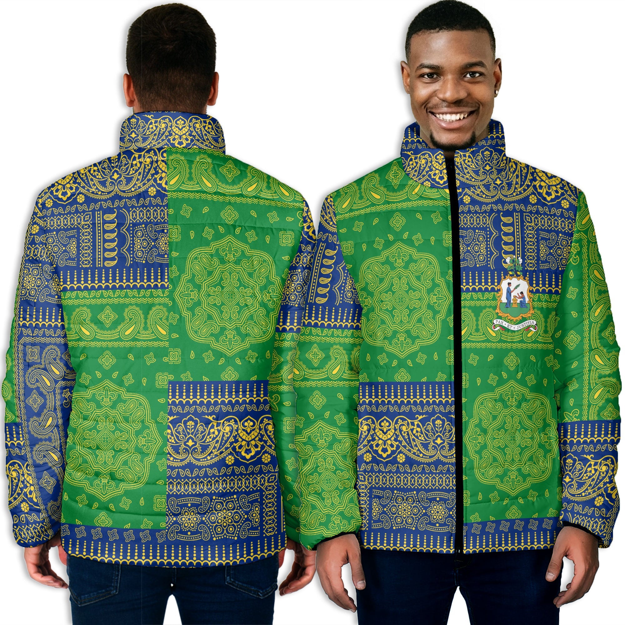 Saint Vincent And The Grenadines Men Padded Jacket Flag And Paisley Basic Style 3