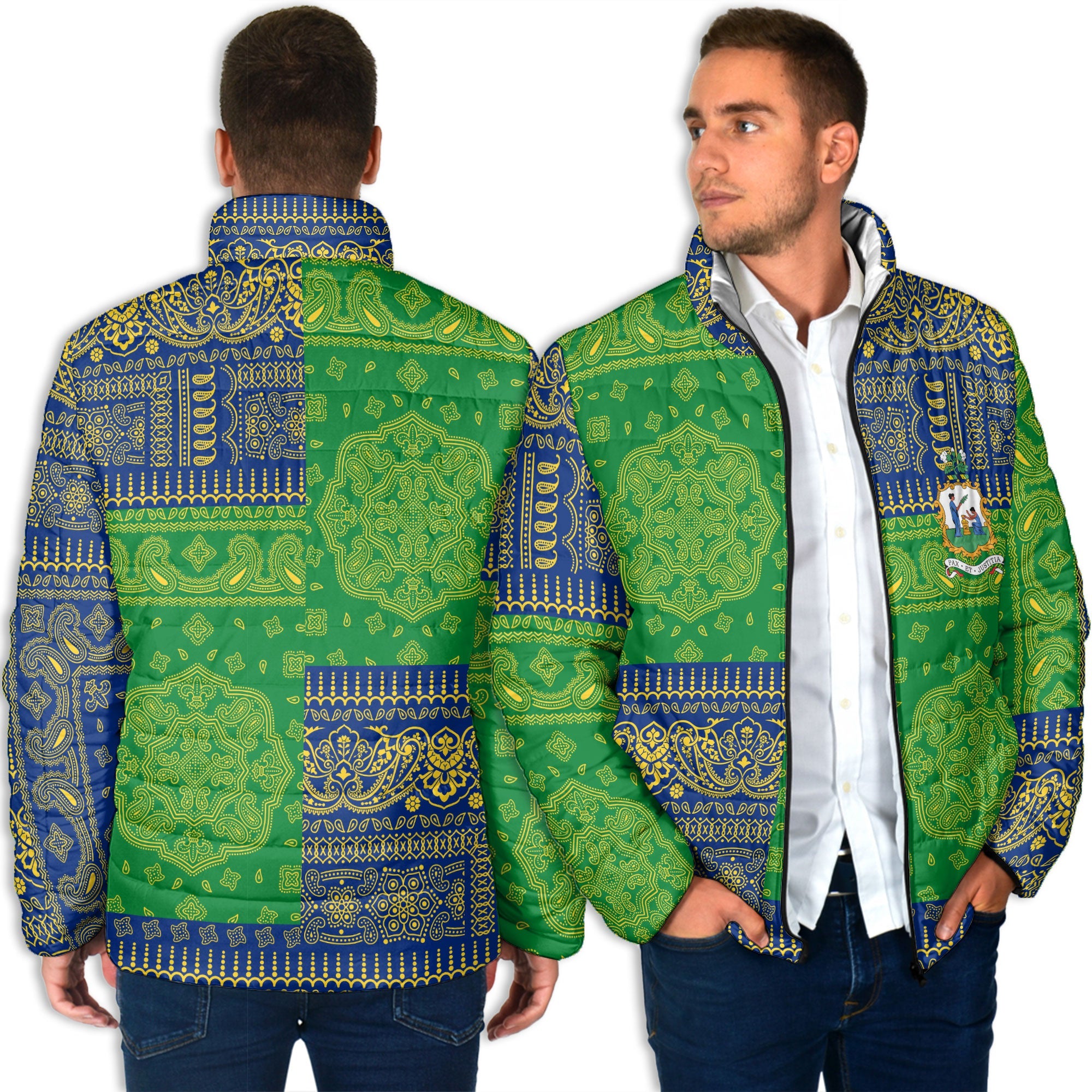 Saint Vincent And The Grenadines Men Padded Jacket Flag And Paisley Basic Style 4